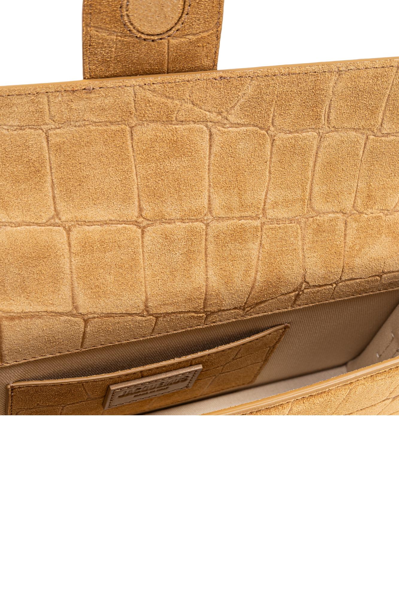 Jacquemus 'le Bambino' Beige Shoulder Bag With Logo Lettering On The Front And Embossed Crocodile Effect In Brown