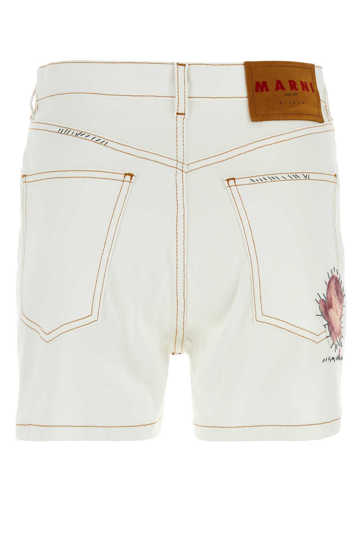 Shop Marni White Stretch Denim Shorts In 00w01