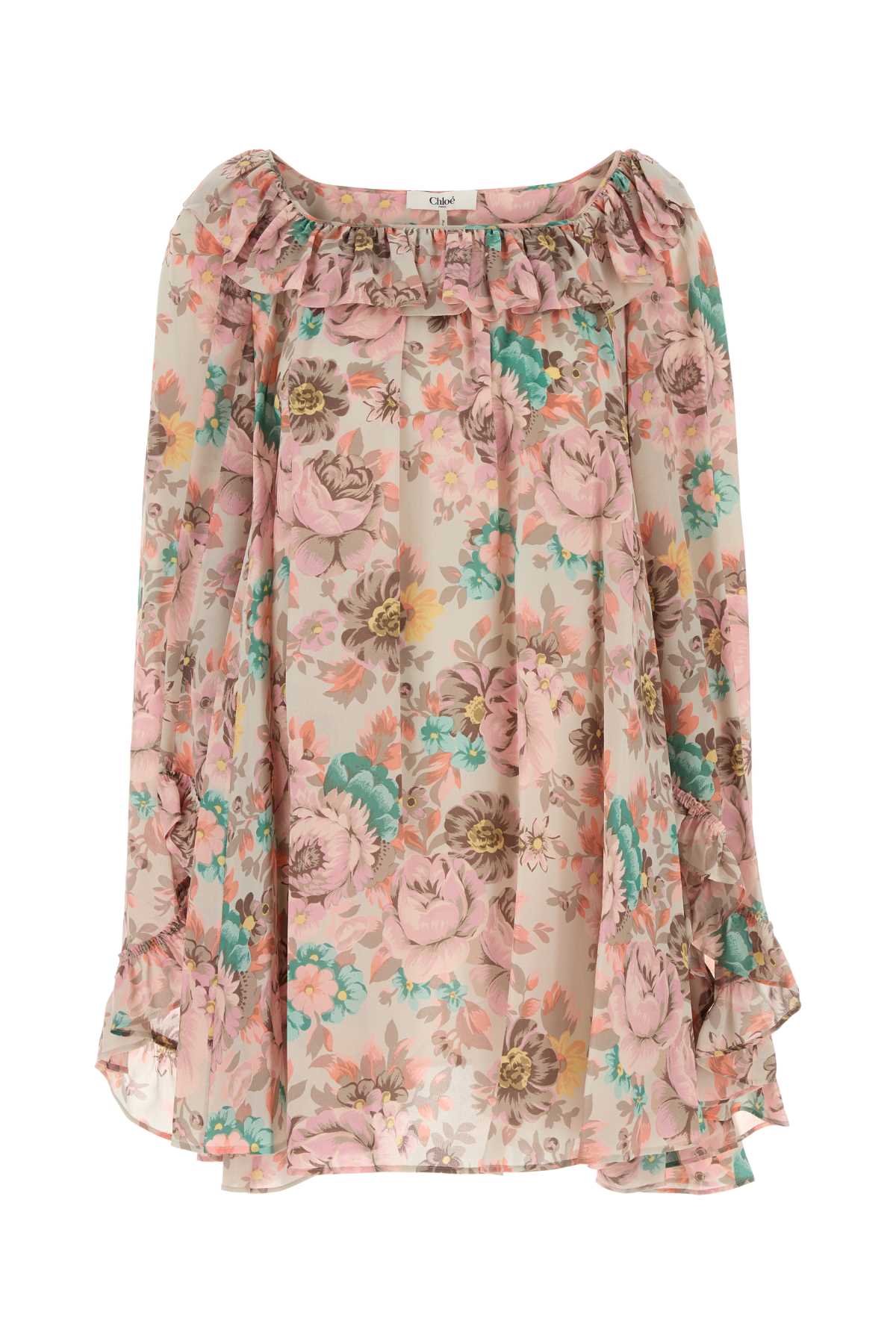 Chloé Printed Crepe Mini Dress In Multi