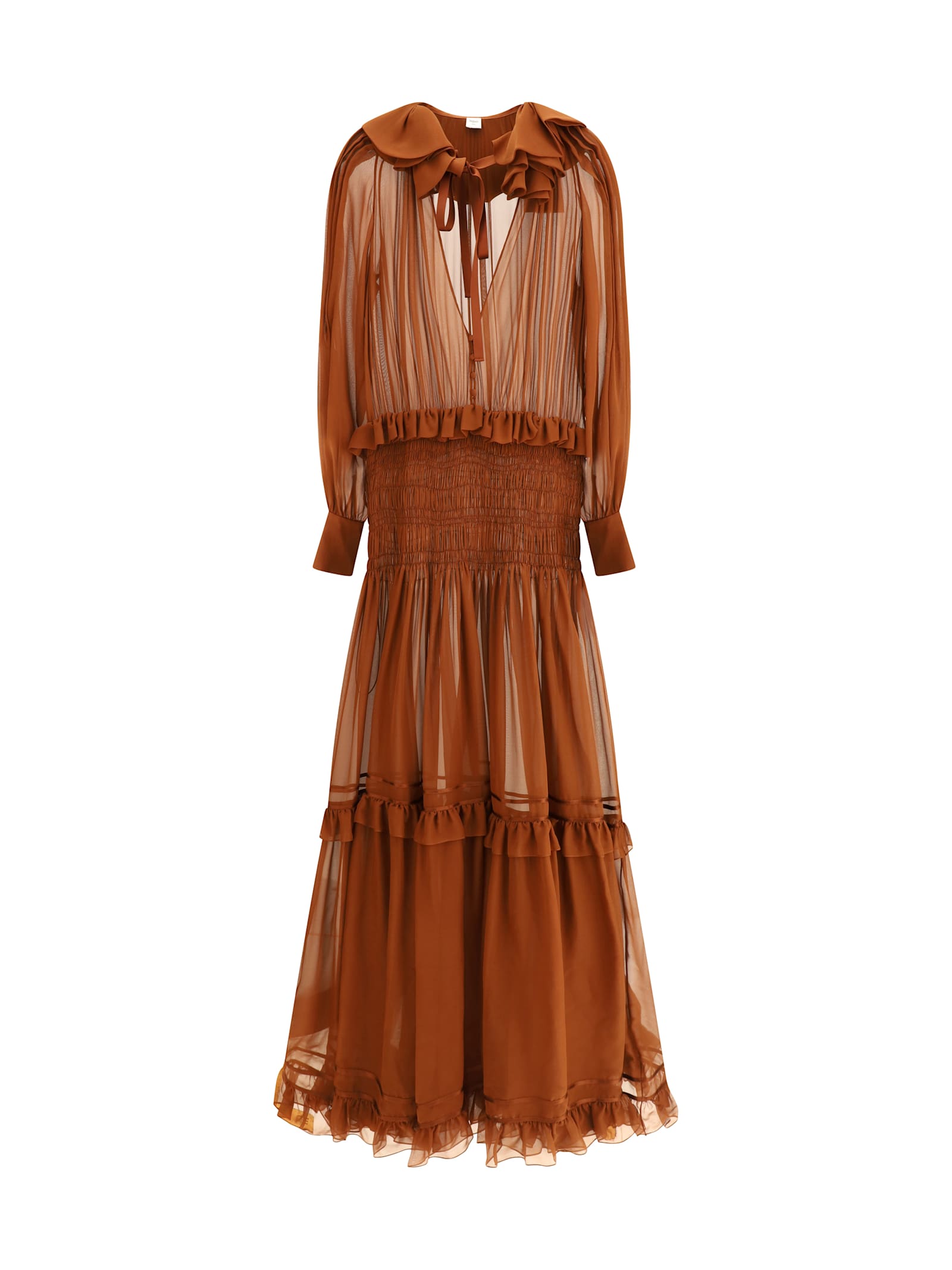 Saint Laurent Silk Dress With Corset Waist And Puff Sleeves