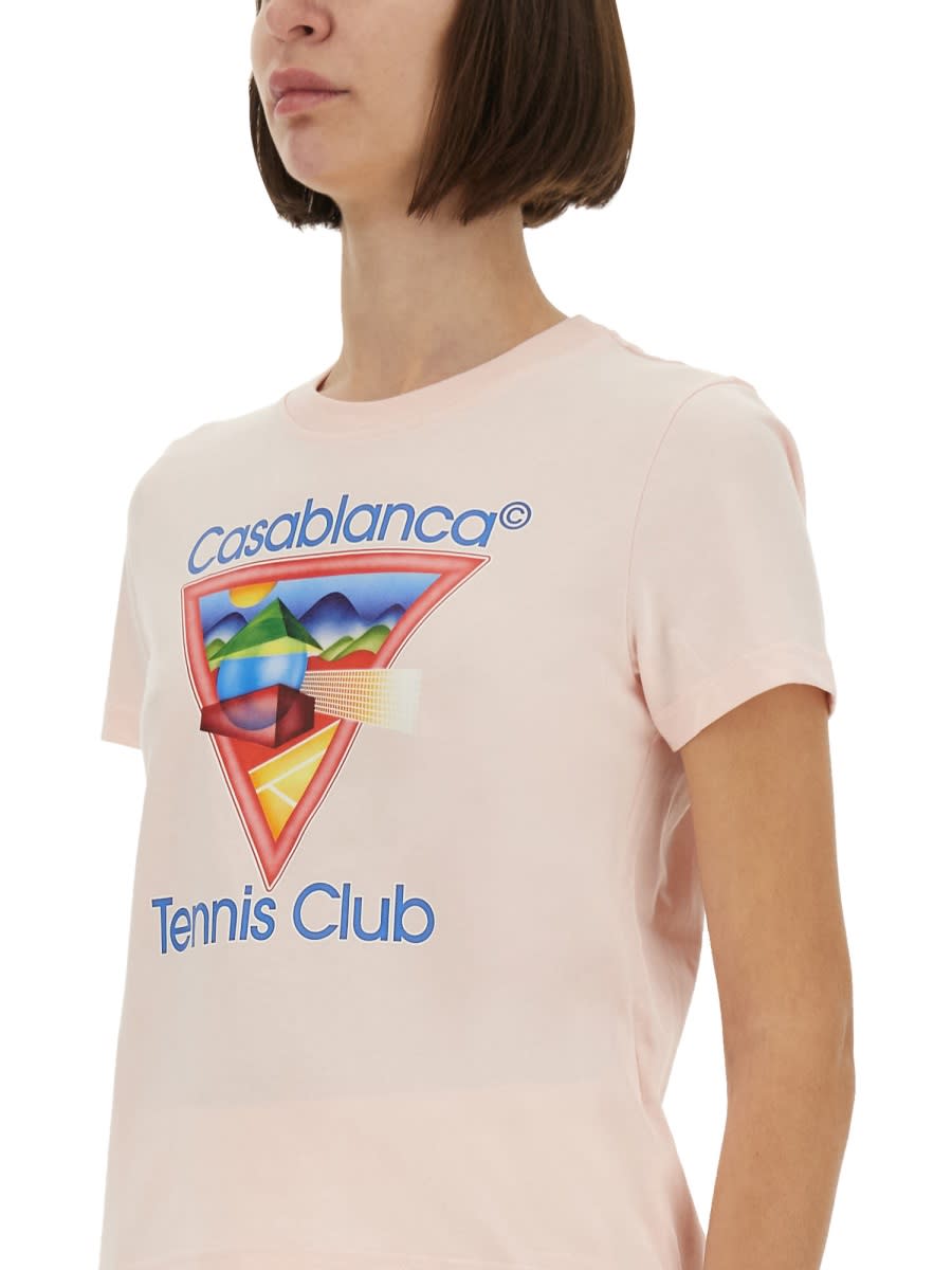 Casablanca Cotton Crew Neck T-shirt With Graphic Print In Pink