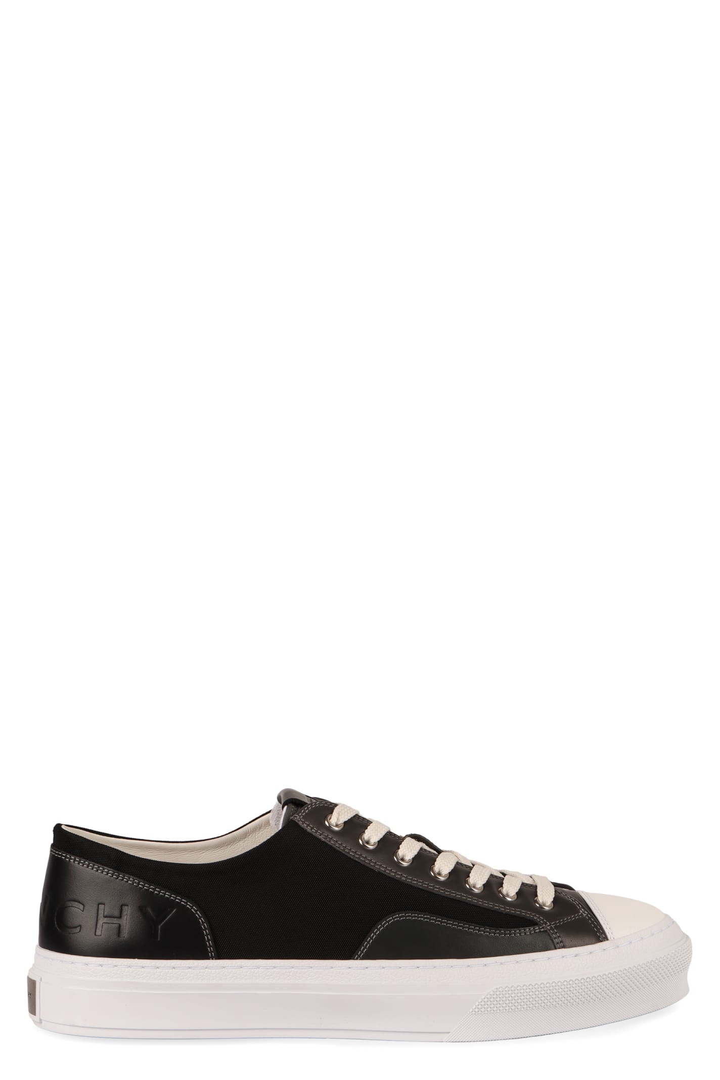 Shop Givenchy City Canvas And Leather Sneakers In Black