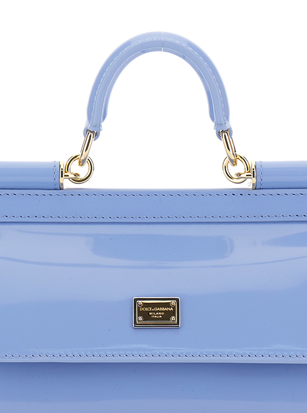 Shop Dolce & Gabbana Sicily Light Blue Handbag With Logo Plaque In Patent Leather Woman