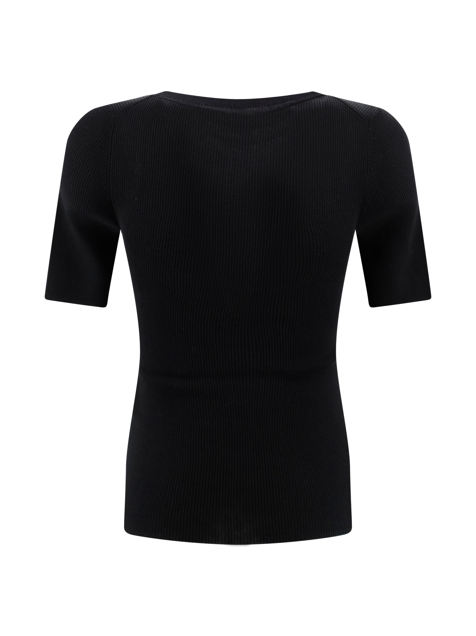 P.a.r.o.s.h Wool Crew Neck Top With Ribbed Texture In Black