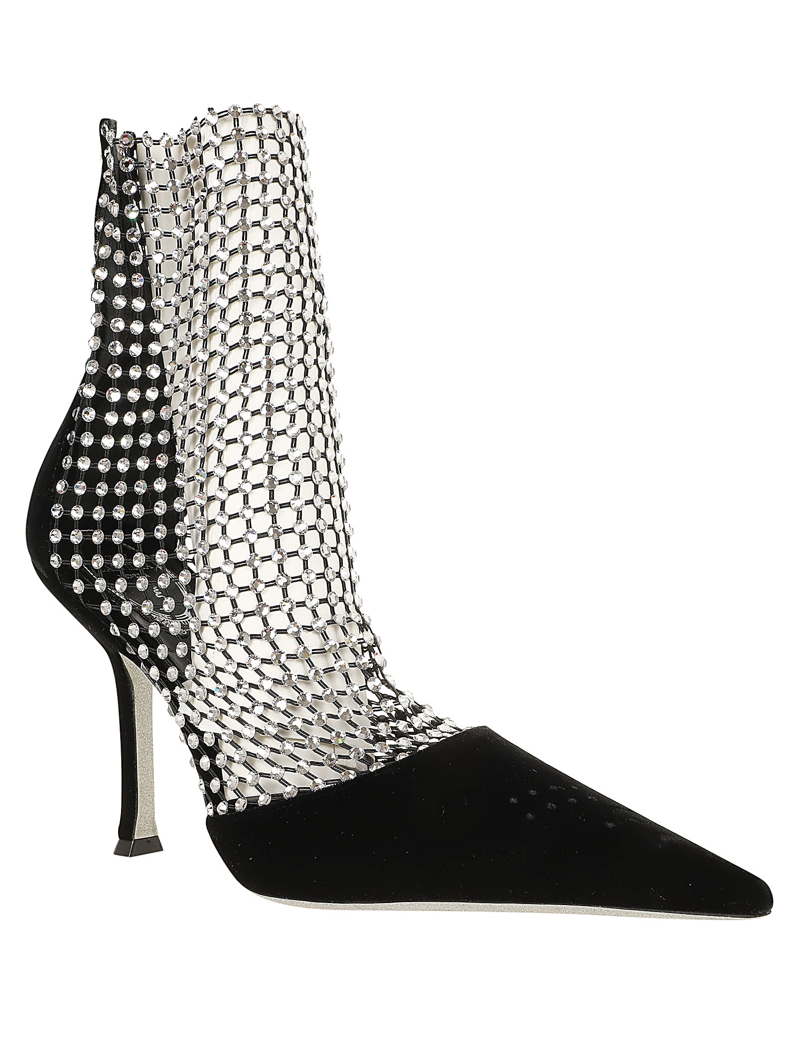 Shop René Caovilla Slingback Mid-high Heel In Black Velvet Crystal Strass