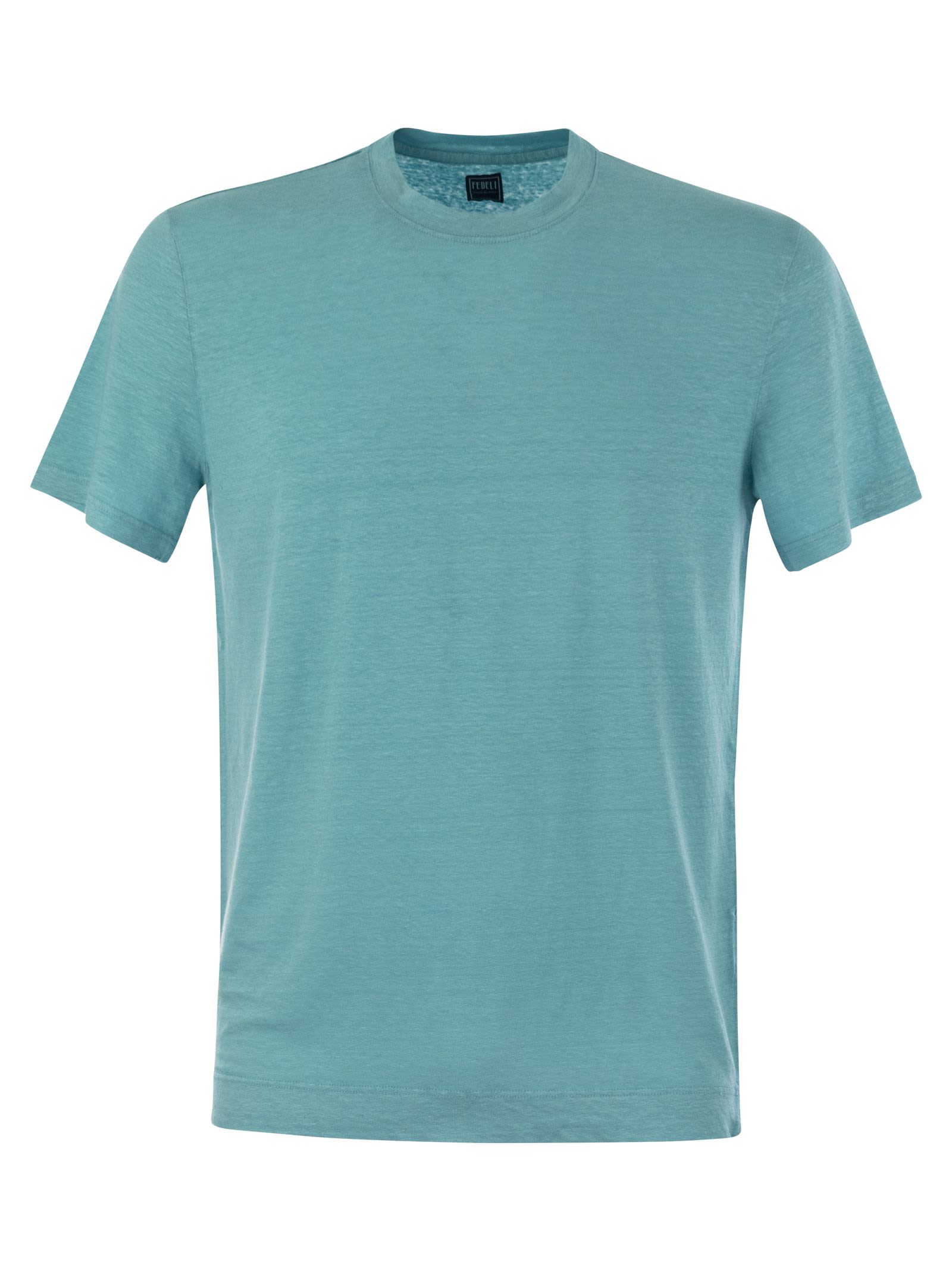 Shop Fedeli Linen Flex T-shirt In Light Blue