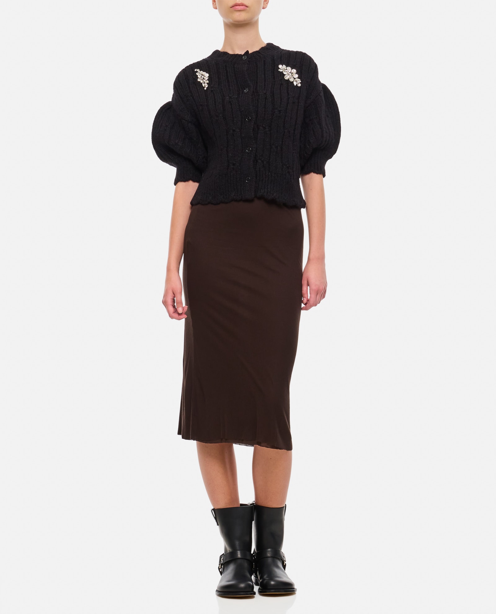 Shop Khaite Leema Midi Skirt In Dark Brown