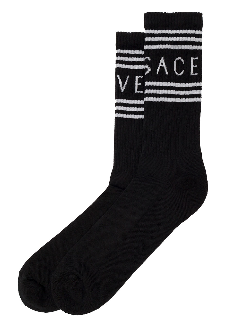 Shop Versace Black Cotton Socks With Logo