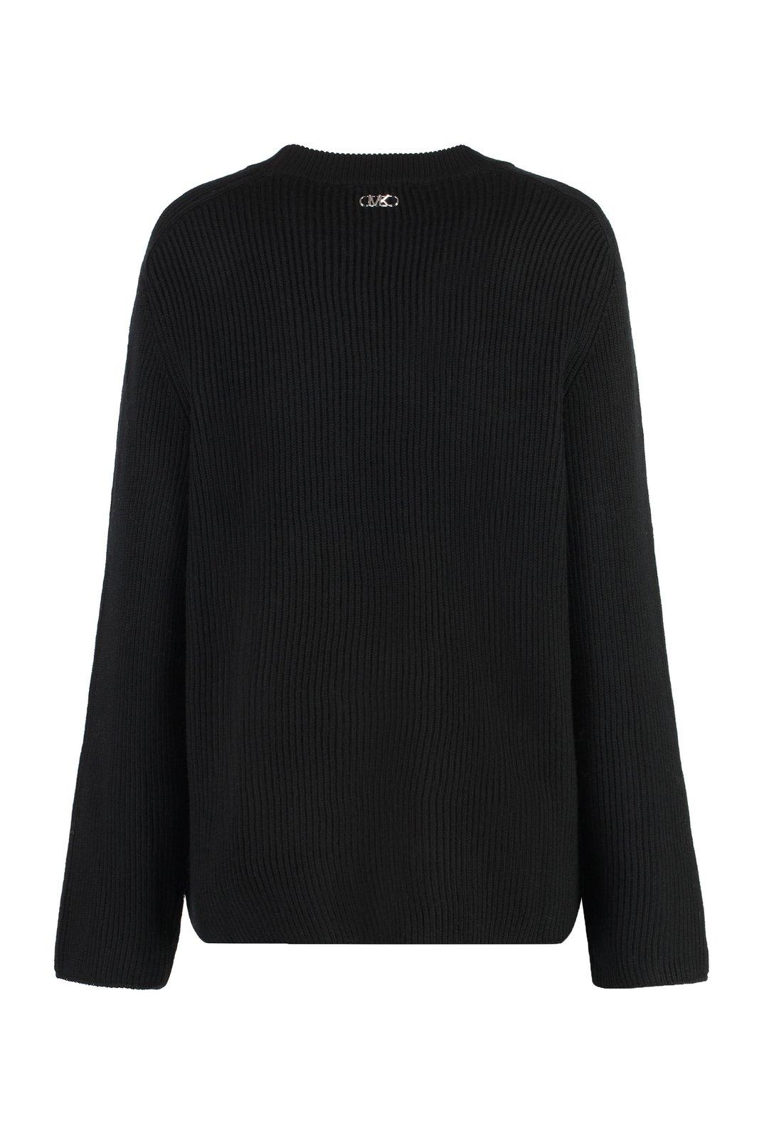 Shop Michael Michael Kors Ribbed Crew Neck Jumper In Black