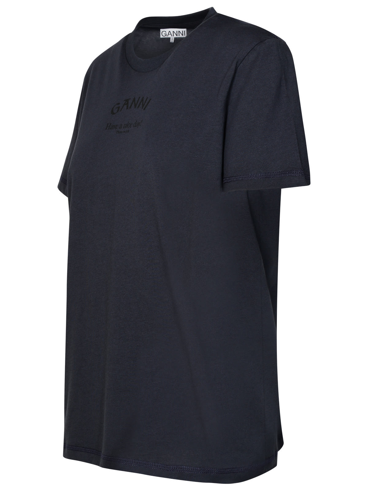 Shop Ganni Navy Cotton T-shirt In Blu