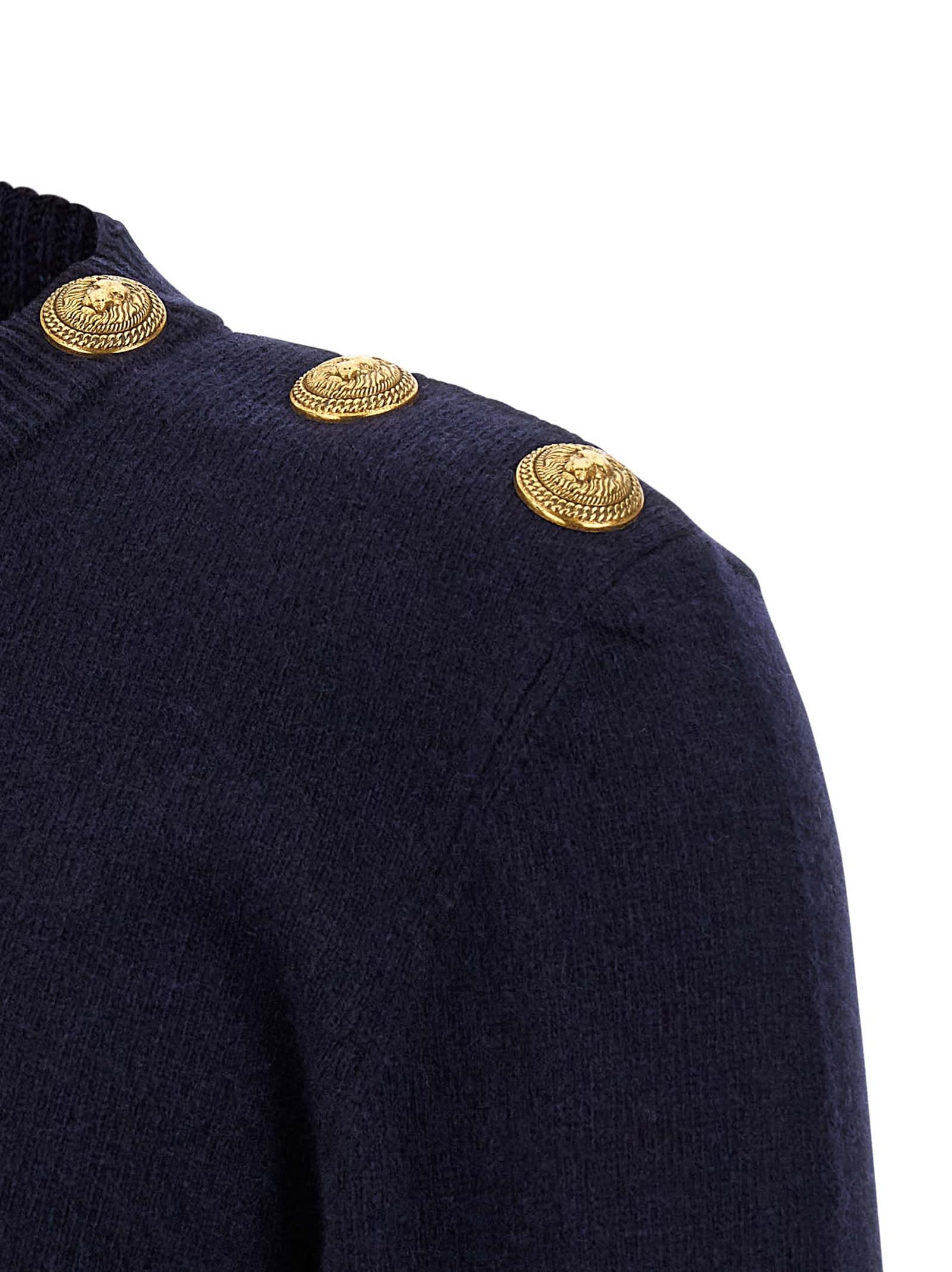 Balmain Leone Catena Button Sweater In Blue
