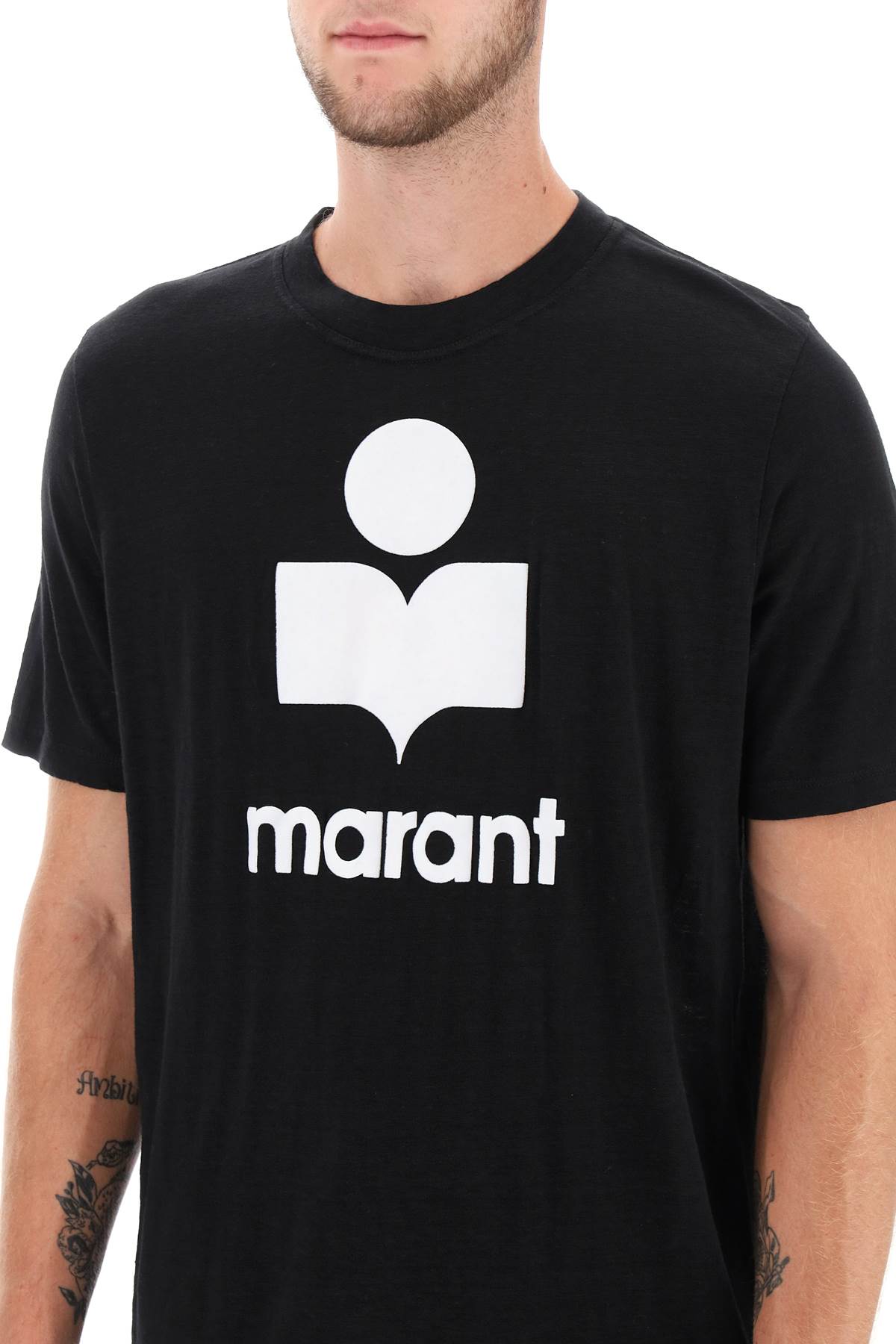 Isabel Marant Linen T-shirt With Iconic Logo Design And Finish In Black