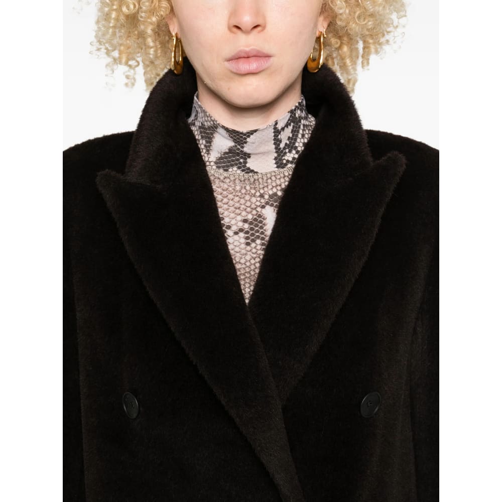 Tagliatore Long Double-breasted Wool Coat Belted Waist In Brown