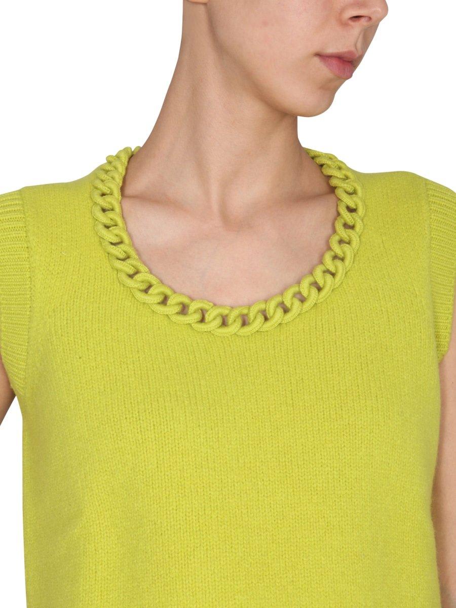 Shop Bottega Veneta Crochet Chain Detailed Ribbed Vest In Green