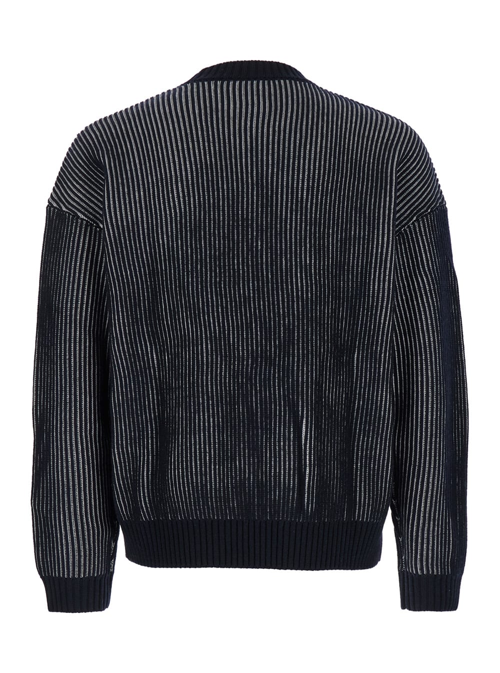 Shop Emporio Armani Blue Sweater With Eagle Logo In Ribbed Wool And Cotton Man