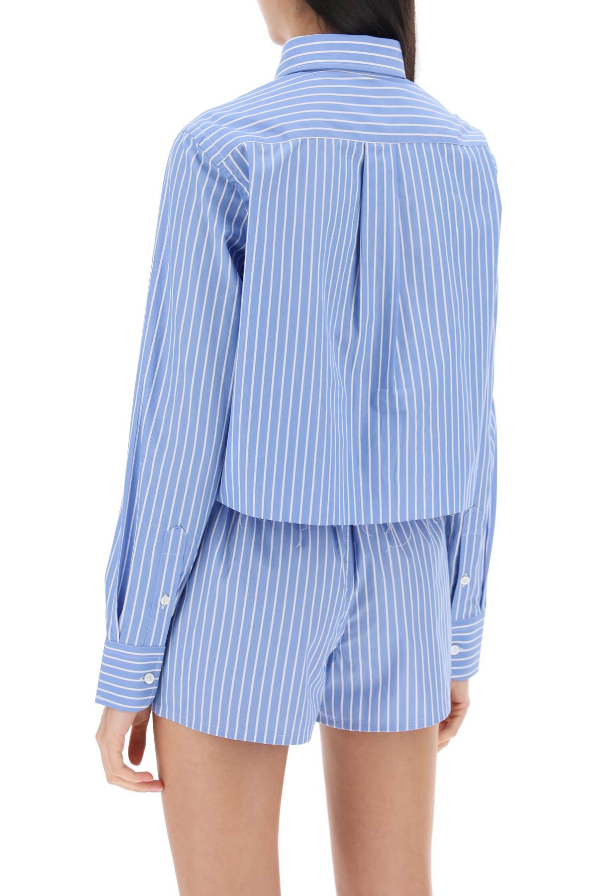 Shop Hommegirls Cropped Striped Poplin Shirt In Blue White (blue)