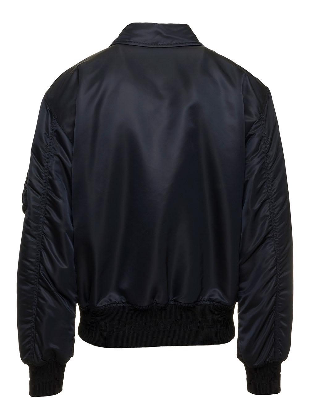 Black Bomber Jacket With Collar In Nylon Man Versace