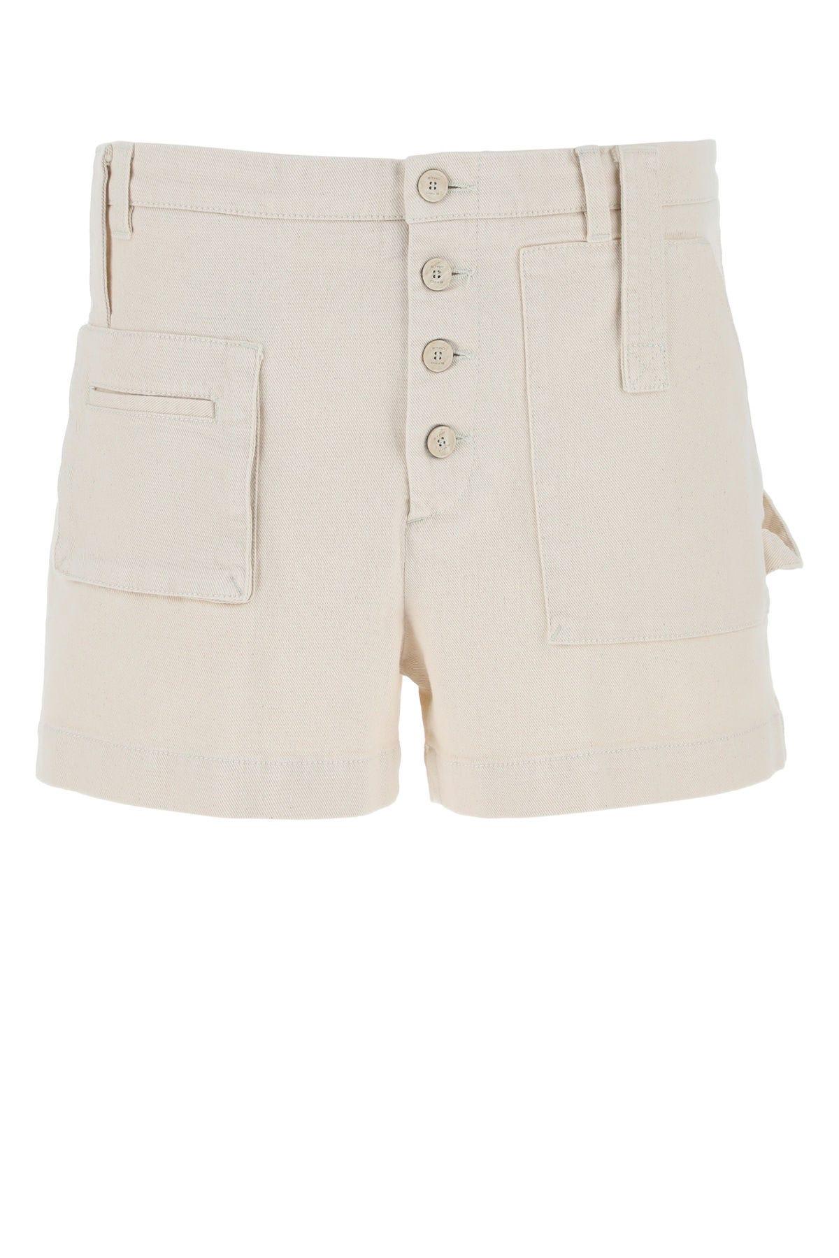 Shop Etro Melange Ivory Stretch Cotton Shorts In White