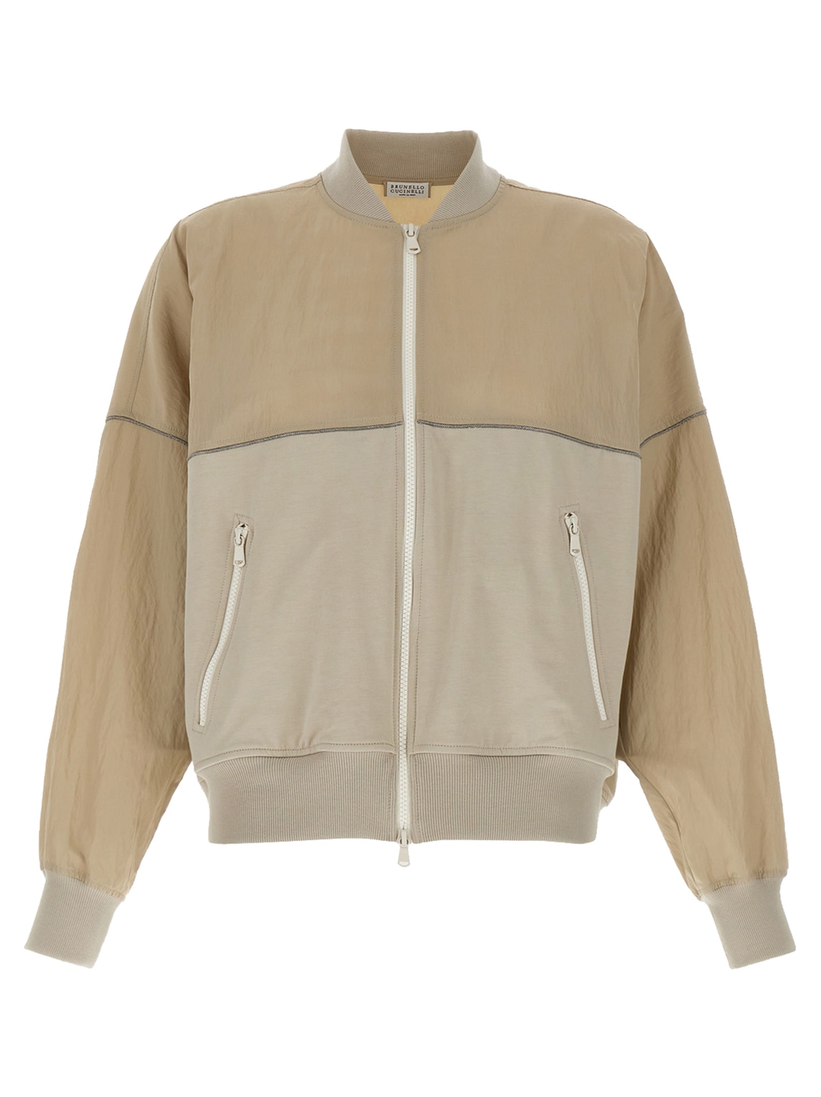 Brunello Cucinelli Panelled Sweatshirt With Ribbed Cuffs And Hem In Beige
