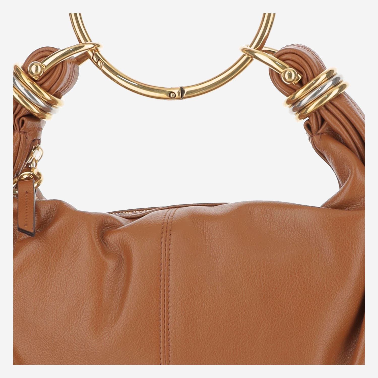 Shop Chloé Bracelet Hobo Bag Small Leather In Clay Brown