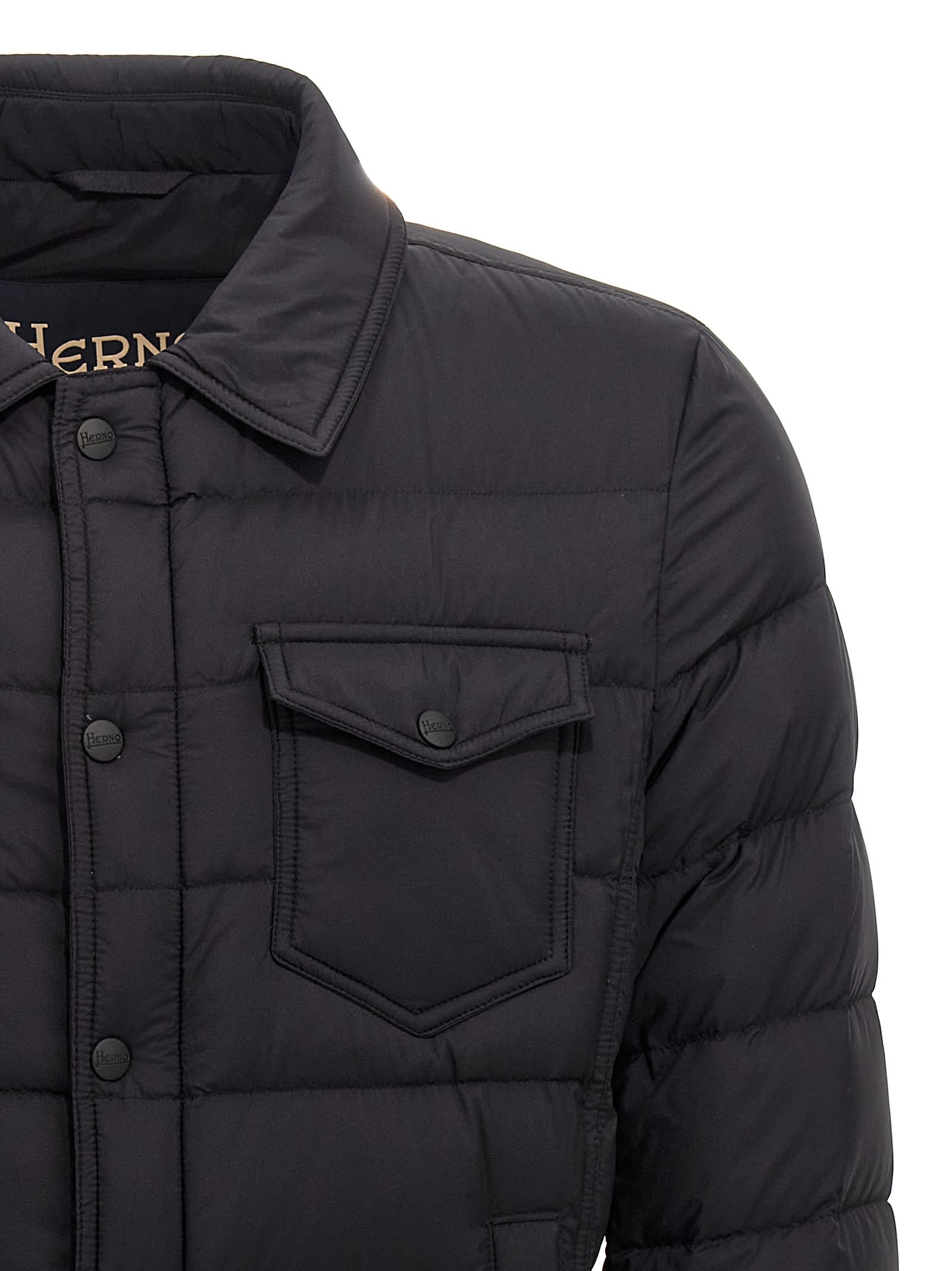 Shop Herno La Denim Down Jacket In Black