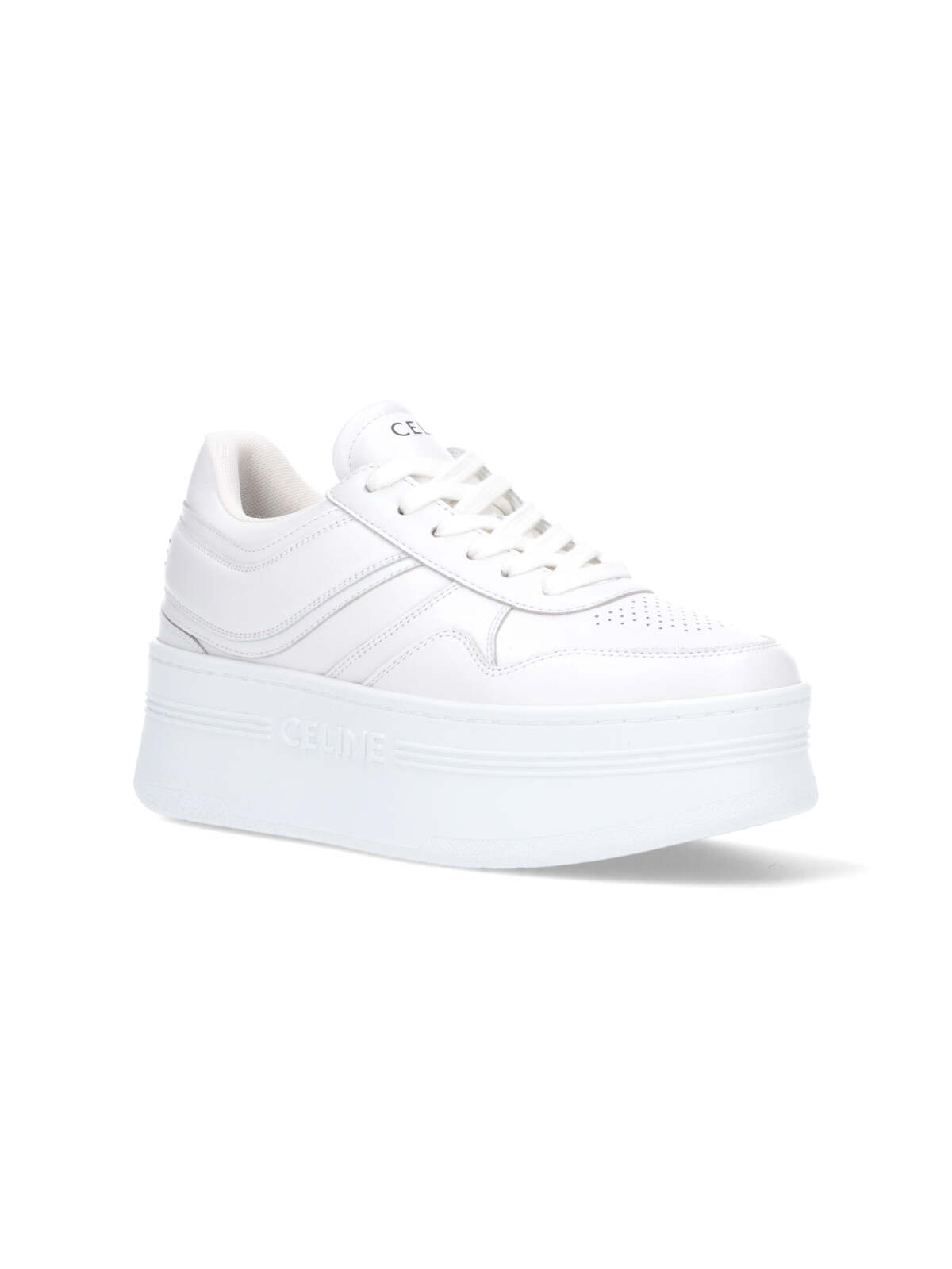 Celine Logo Platform Sneakers In White
