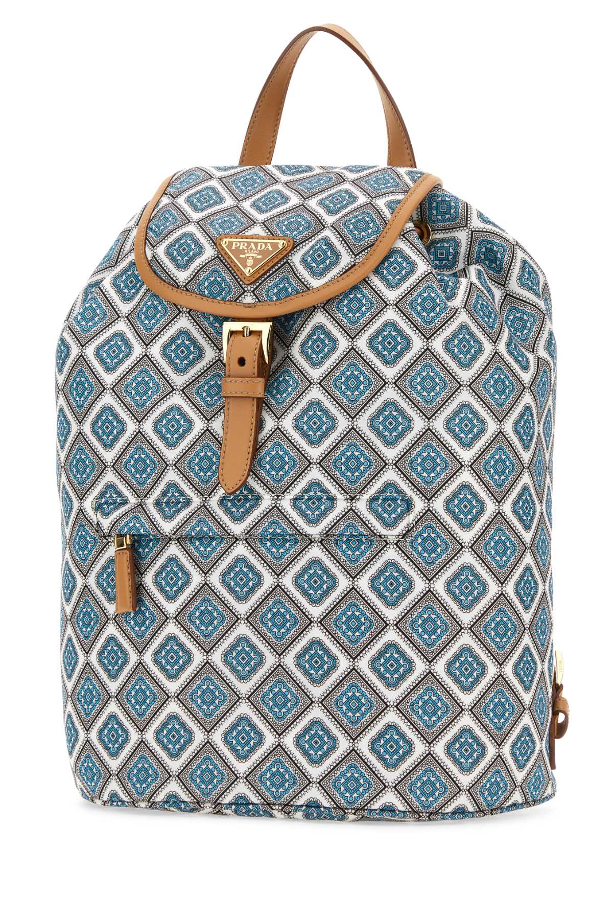 Shop Prada Printed Re-nylon Backpack In Cielonaturale