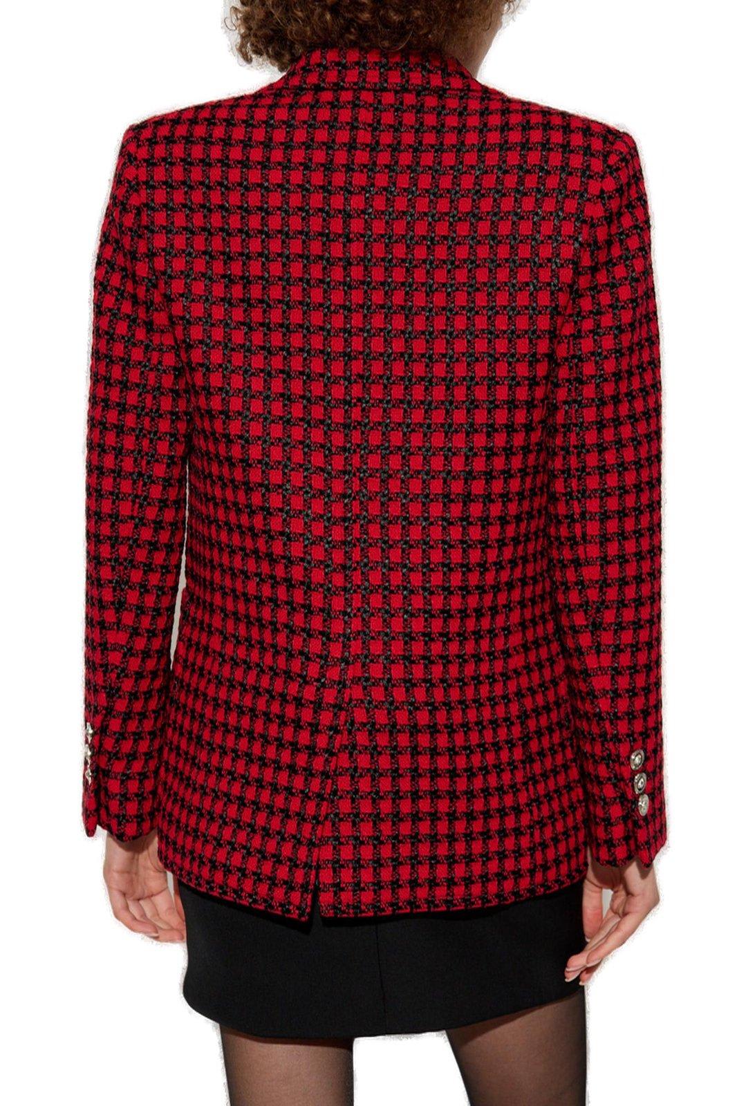 Shop Versace Check-pattern Single-breasted Blazer In Rosso E Nero