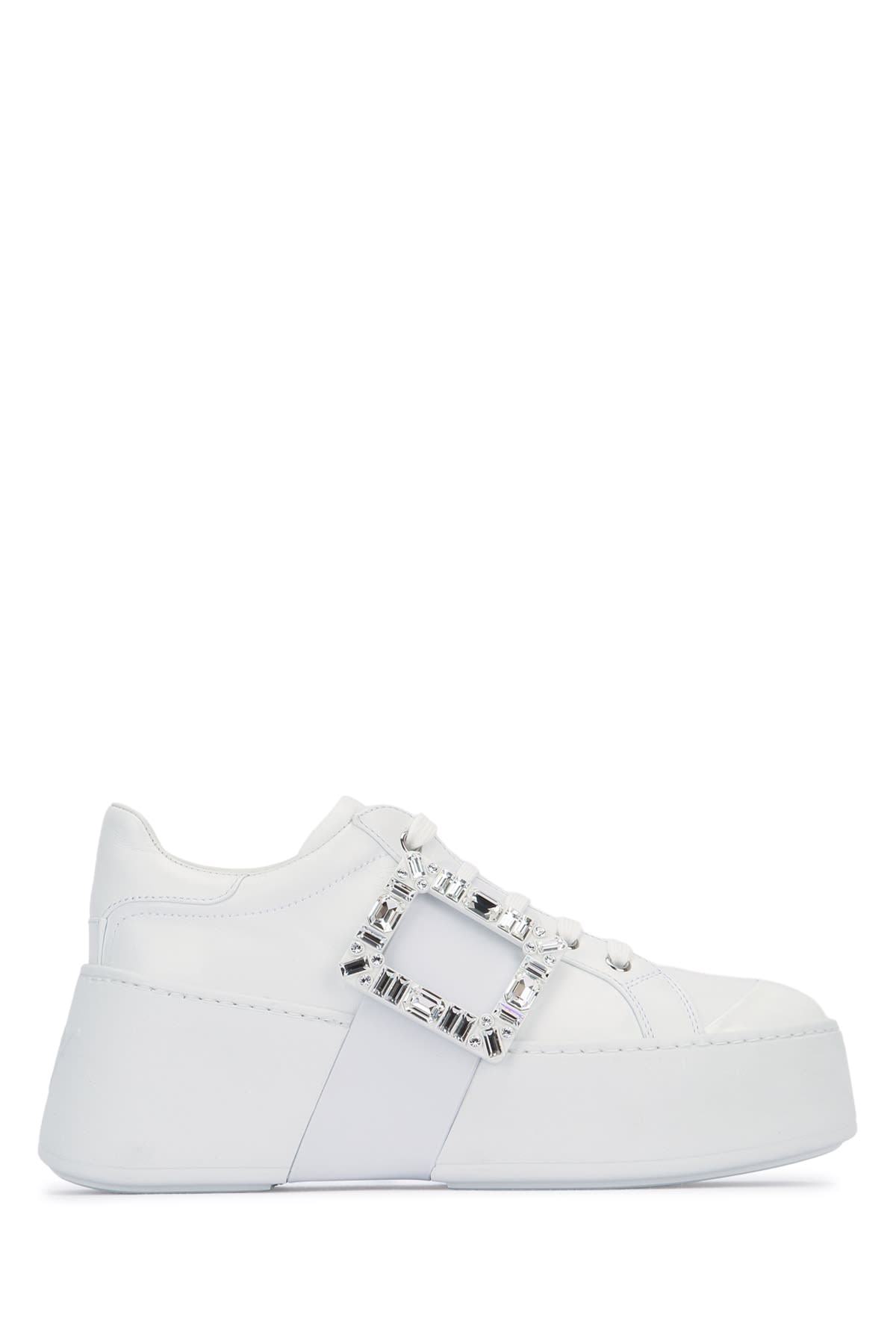Roger Vivier Viv Skate Crystal-embellished Rubber-trimmed Leather Sneakers In White
