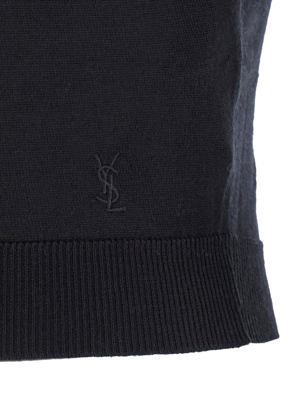 Shop Saint Laurent Black Polo Shirt With Cassandre Detail On The Front In Cashmere And Wool Woman