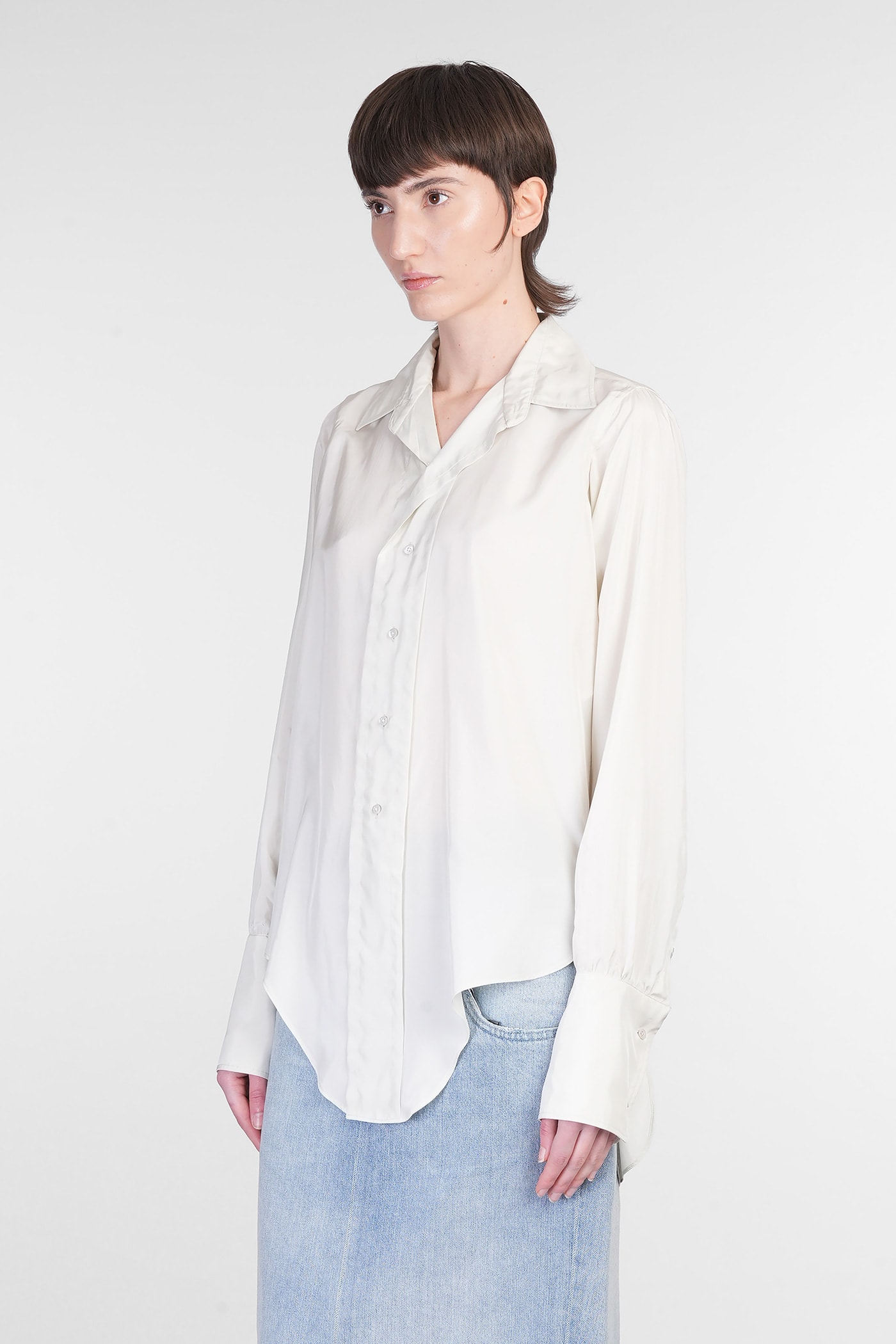 Maison Margiela Collared Shirt With Curved Hemline In Multi