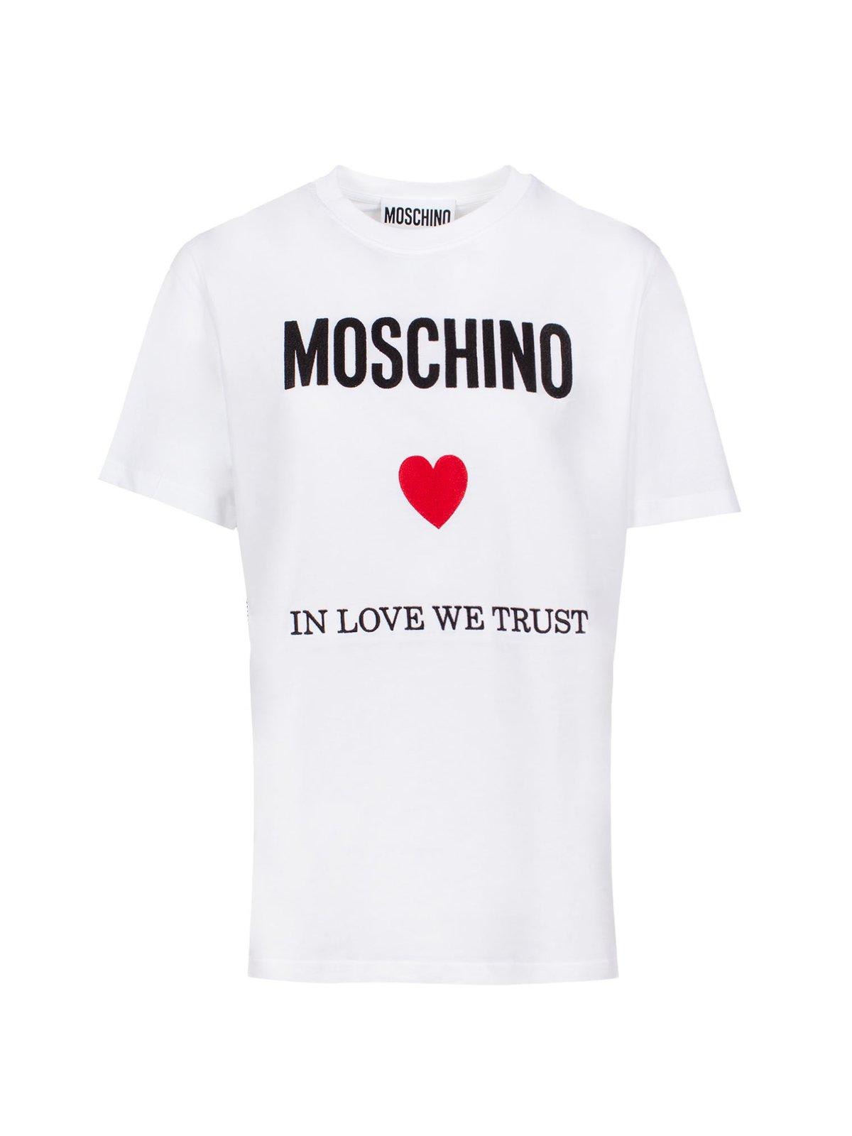 Shop Moschino Logo Printed Crewneck T-shirt In White
