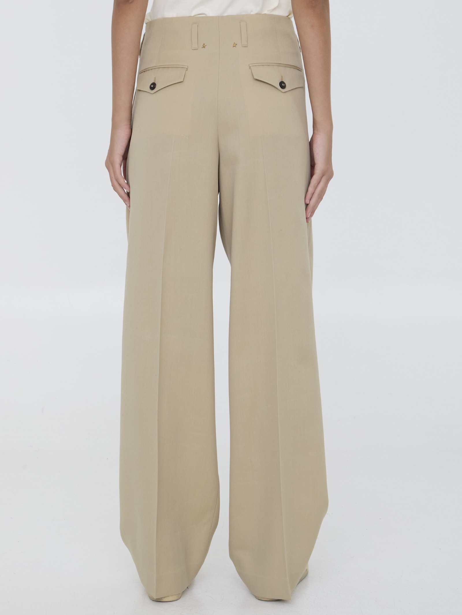 Shop Golden Goose Wool Gabardine Trousers In Beige