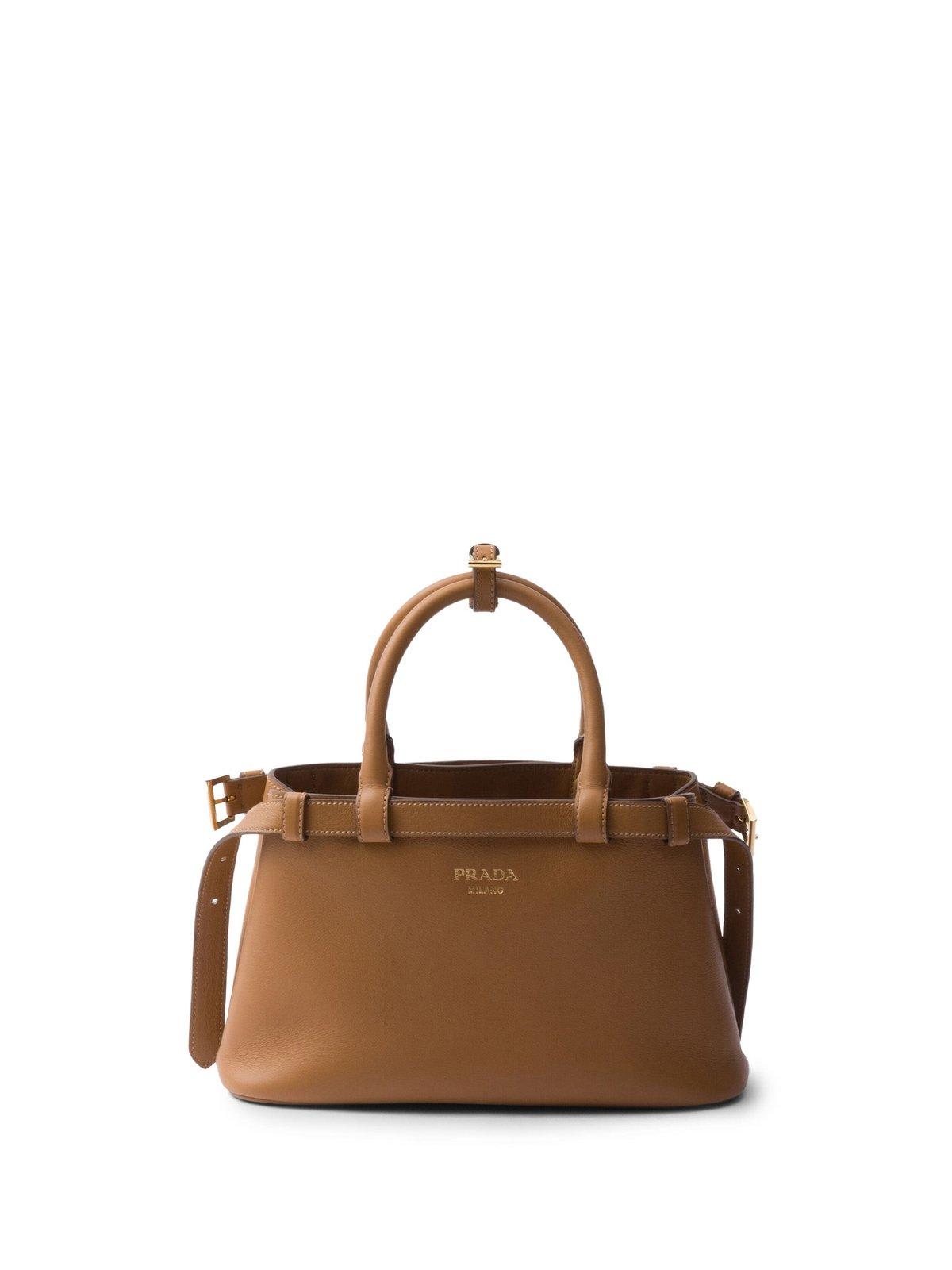 Shop Prada Logo-printed Handbag In Caramel 0