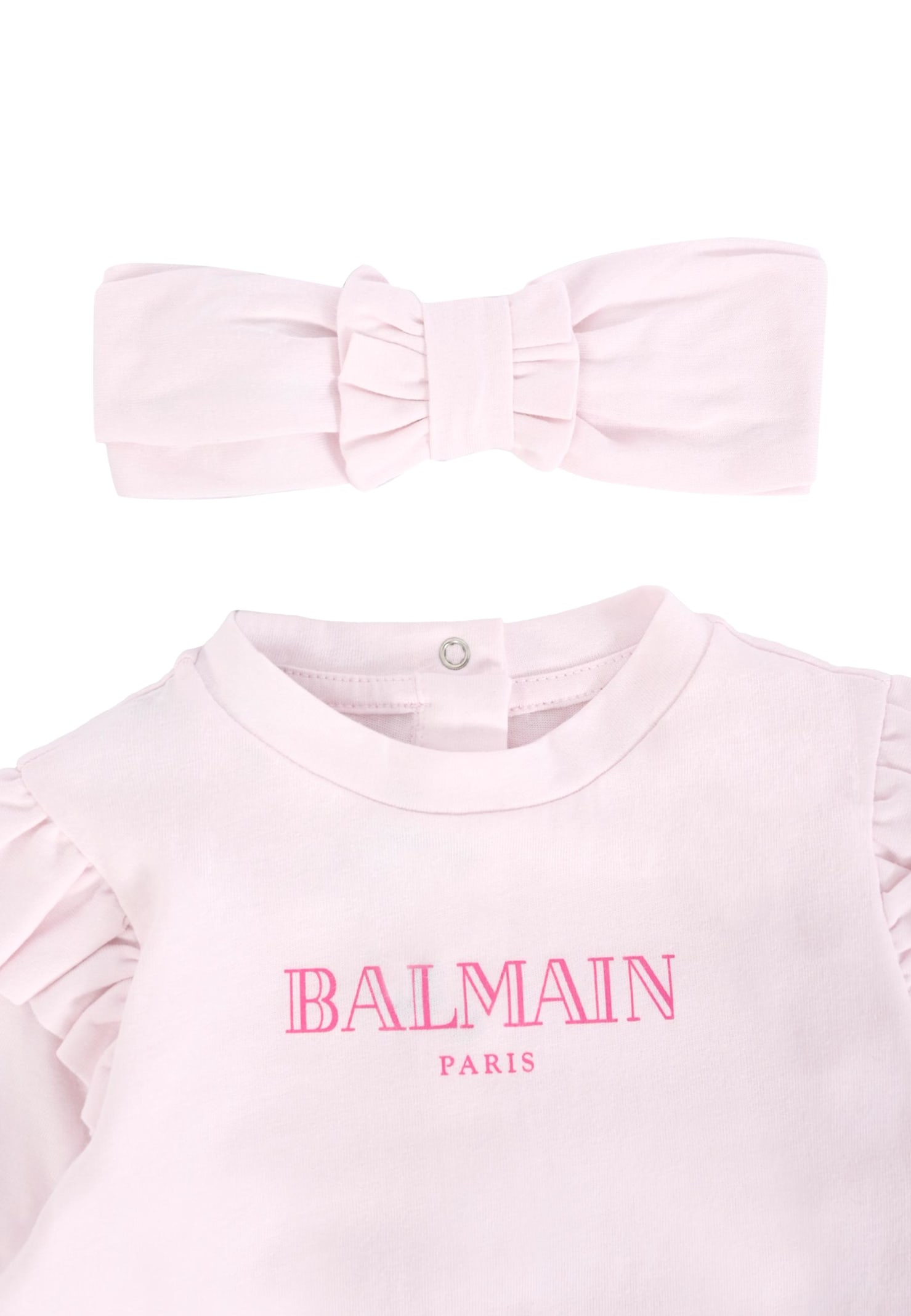 Balmain Pink Babygrow Set For Baby Girl With Logo In Pink