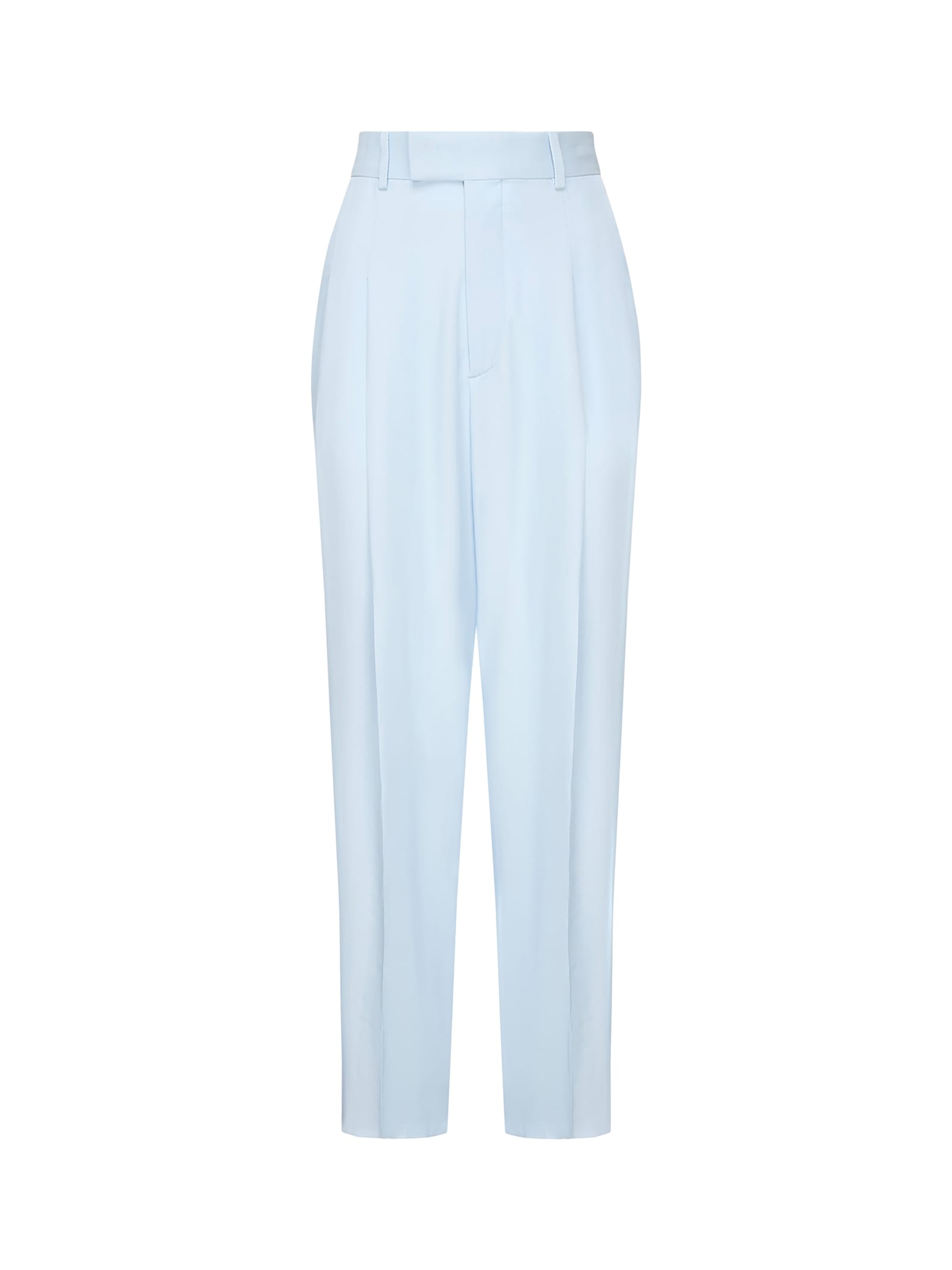 Bottega Veneta Silk And Viscose Twill Trousers In Blue