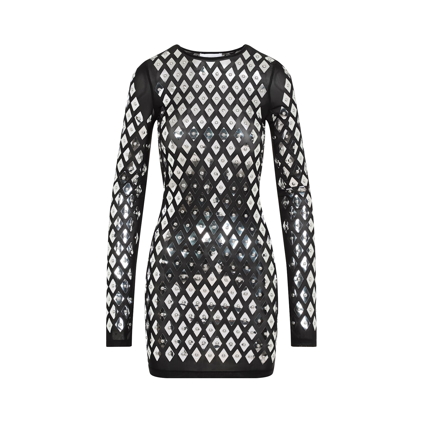 Rabanne Black Dress With Geometric All-over Pattern In Semi-transparent Polyamide Woman In Black