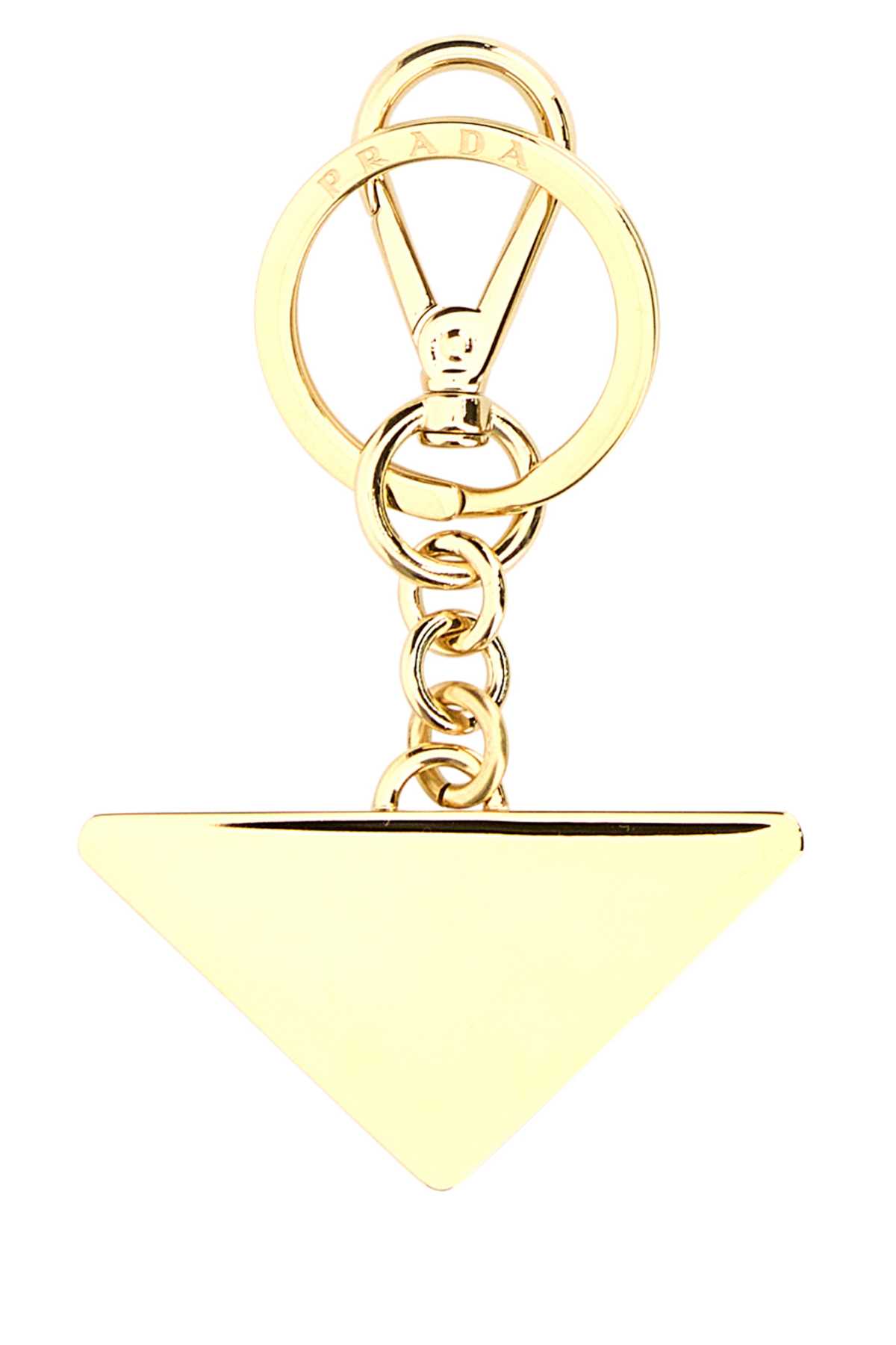 Prada Women Portachiavi Logo Triangolo Saffiano In Oro+nero