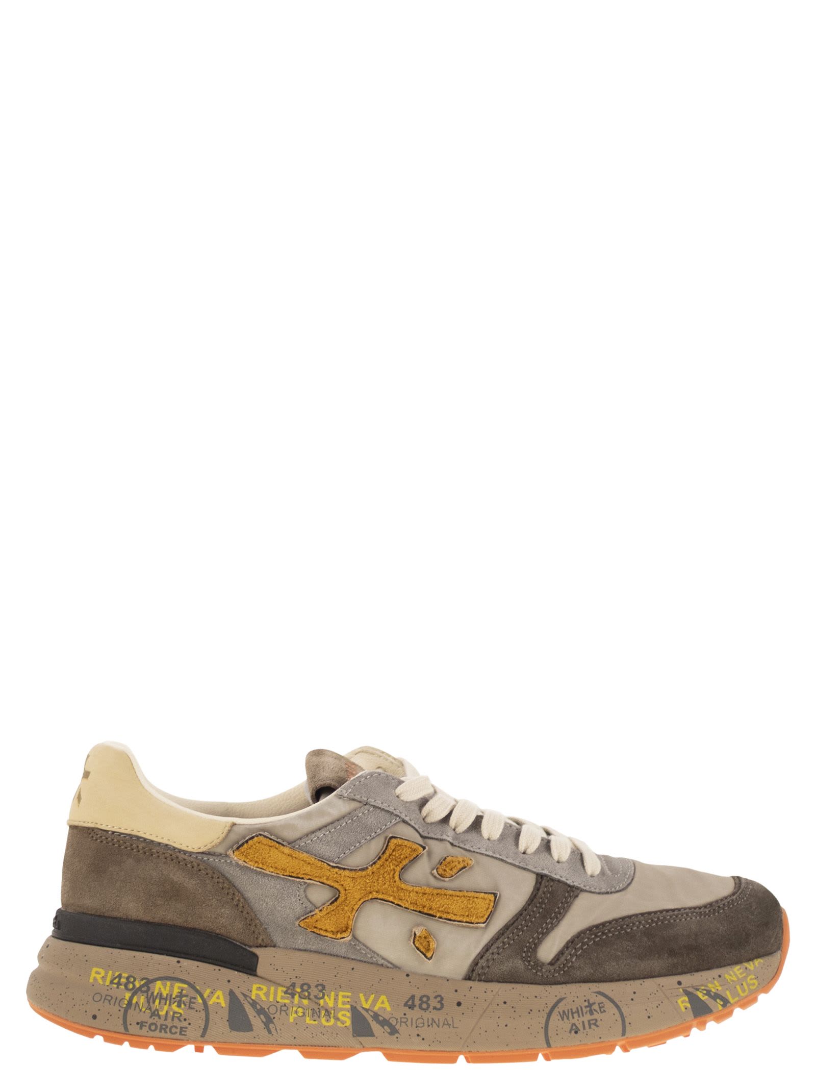 Premiata Sneakers With Contrast Panels And Round Toe In Brown