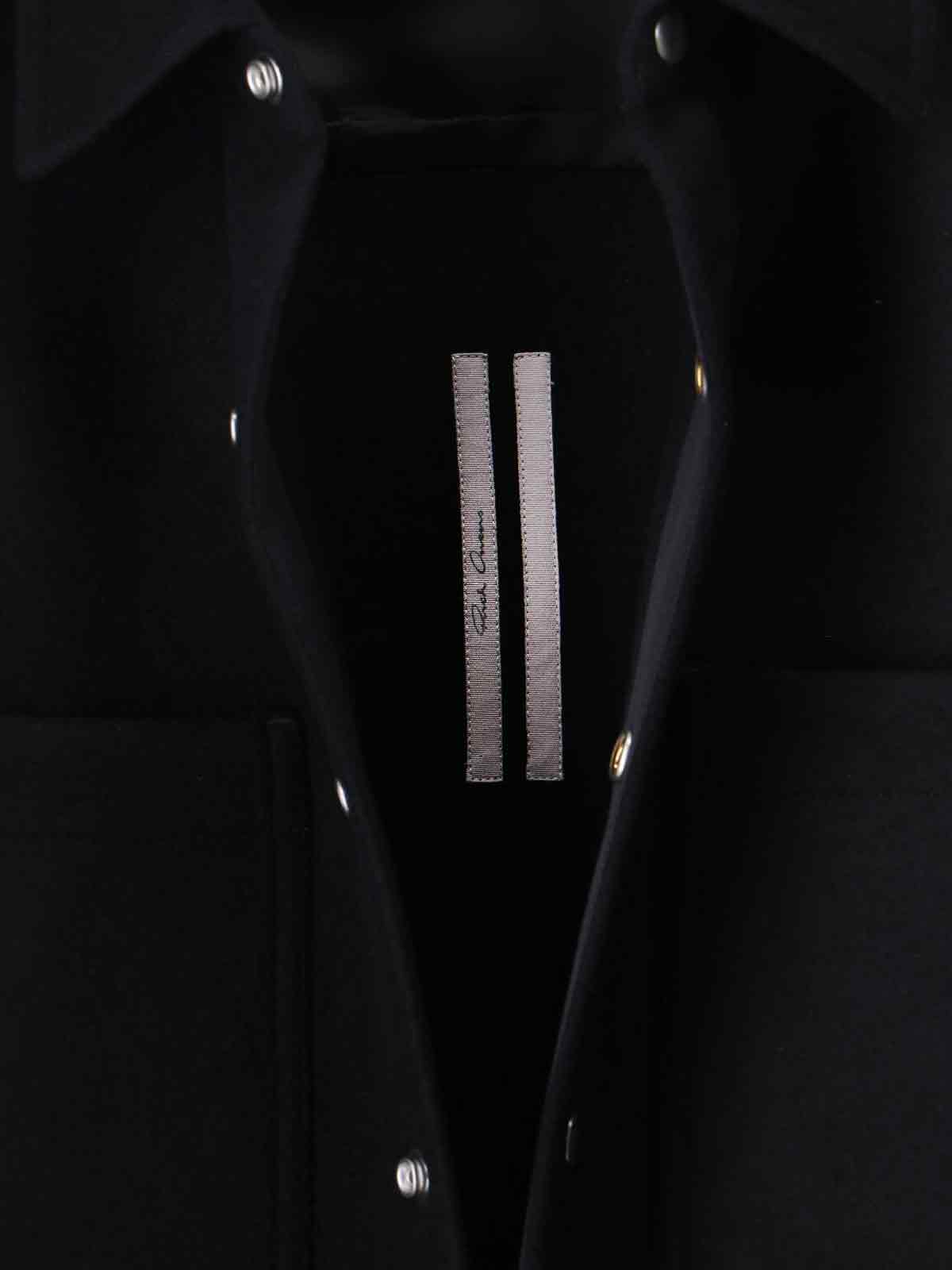 Rick Owens Structured Black Jacket With Classic Collar And Snap Closure In Black