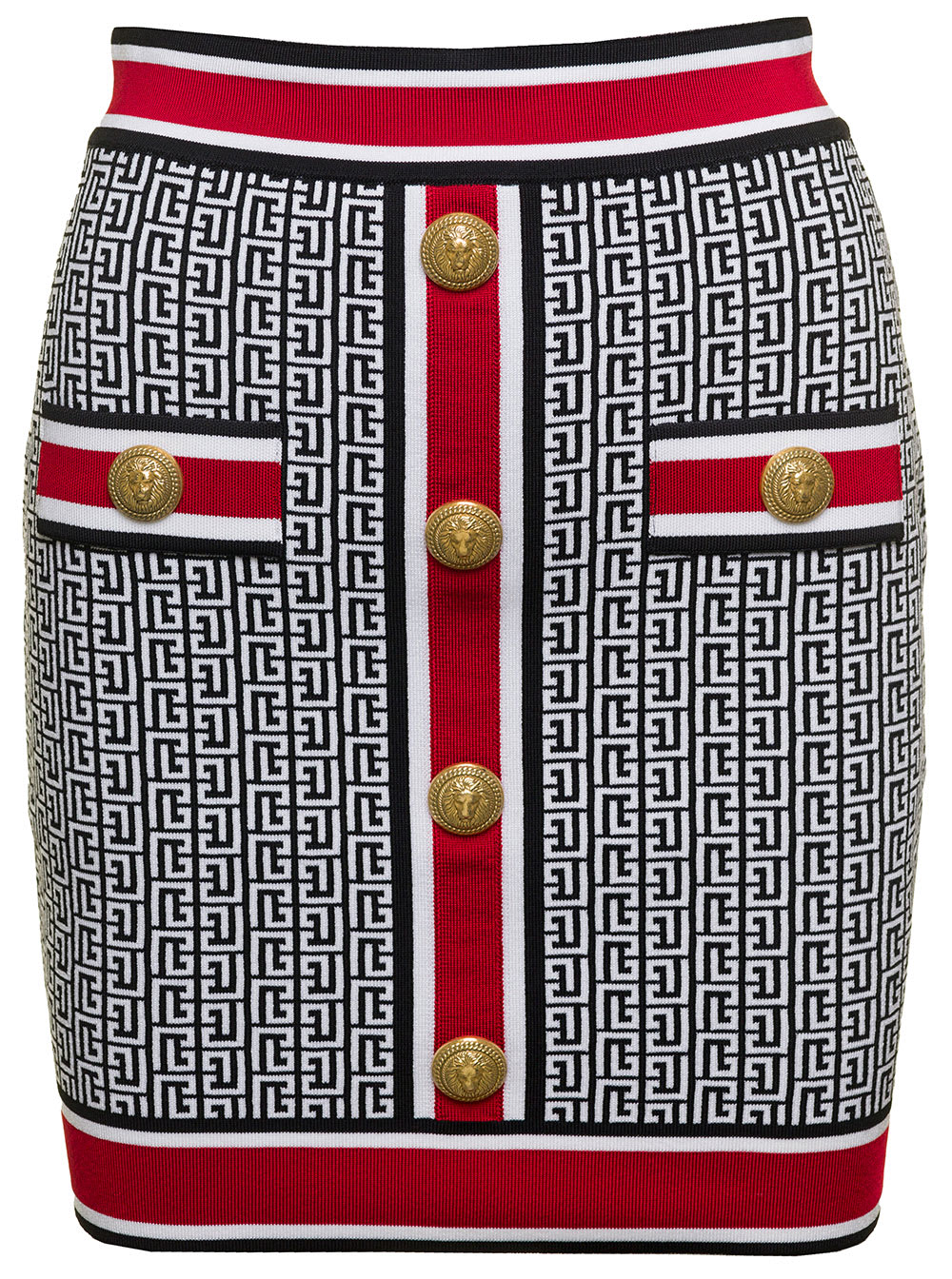 Shop Balmain Multicolour Knitted Mini Skirt With Monogram Detail In Viscose Woman In Multicolor