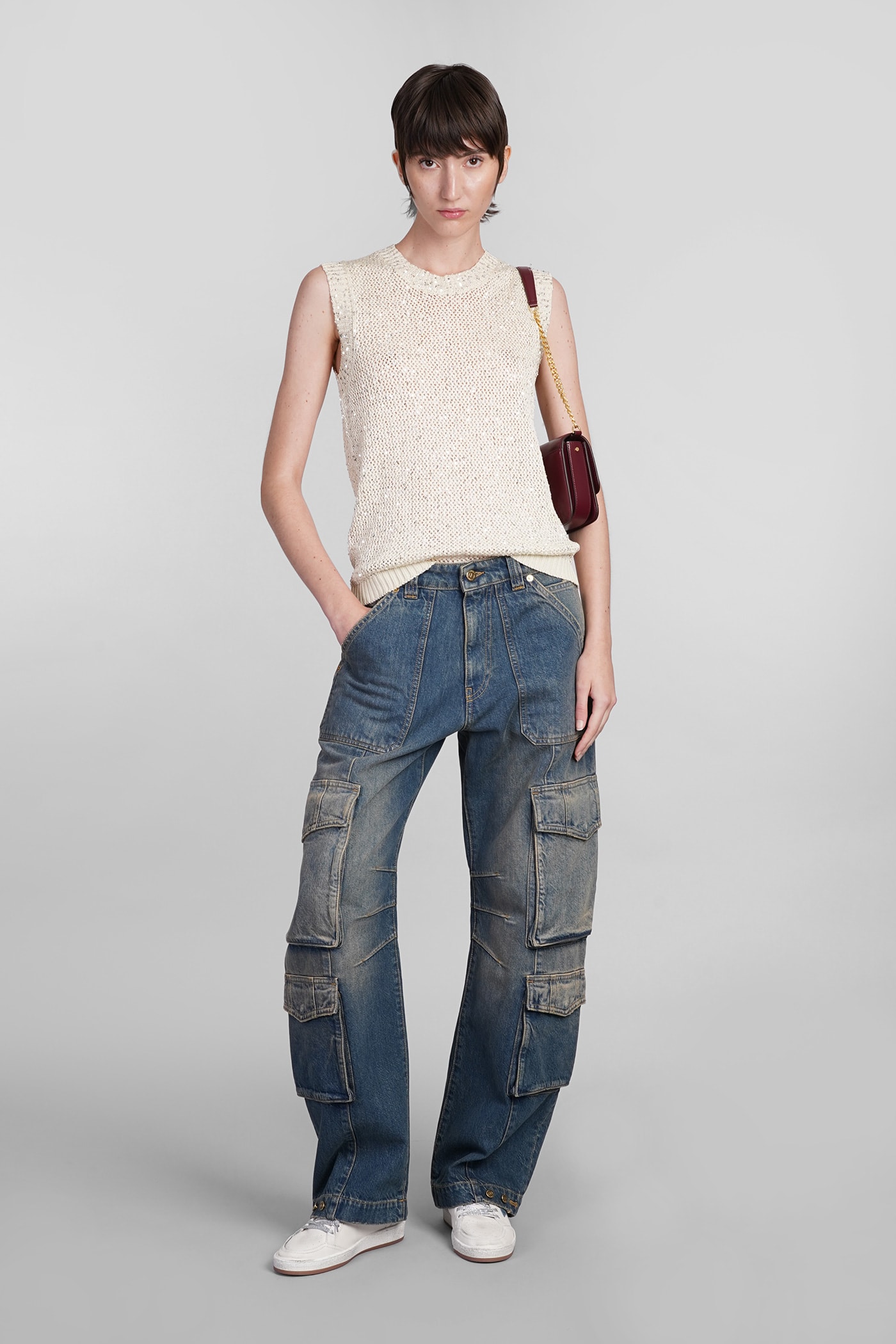 Golden Goose Knitted Vest With Sequins Embell In White