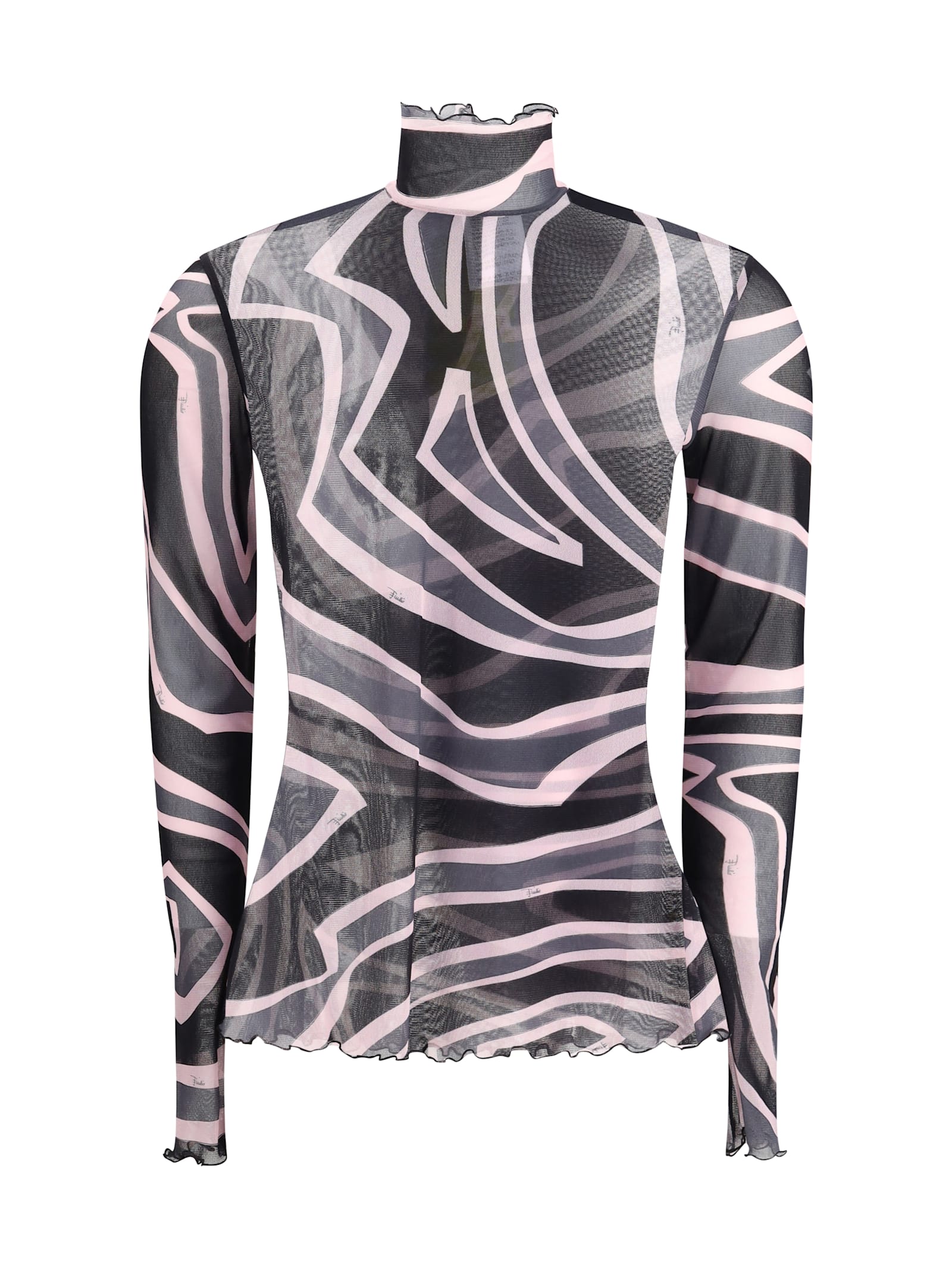 Pucci Tulle Top With Labyrinth Print In Black