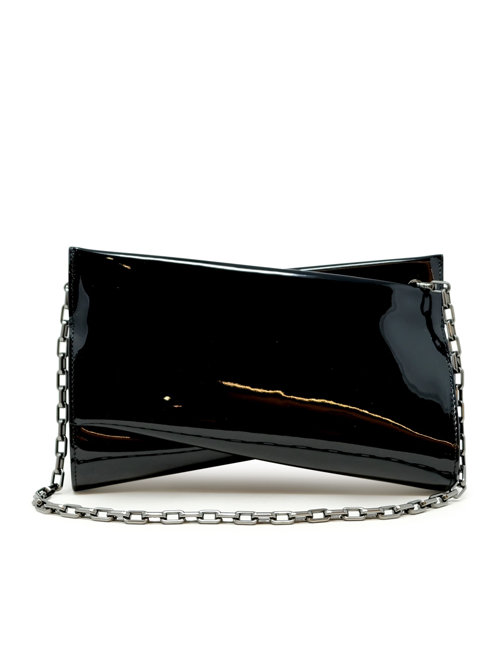 Christian Louboutin Loubitwist Clutch Shoulder Bag In Black Patent Leather In Black