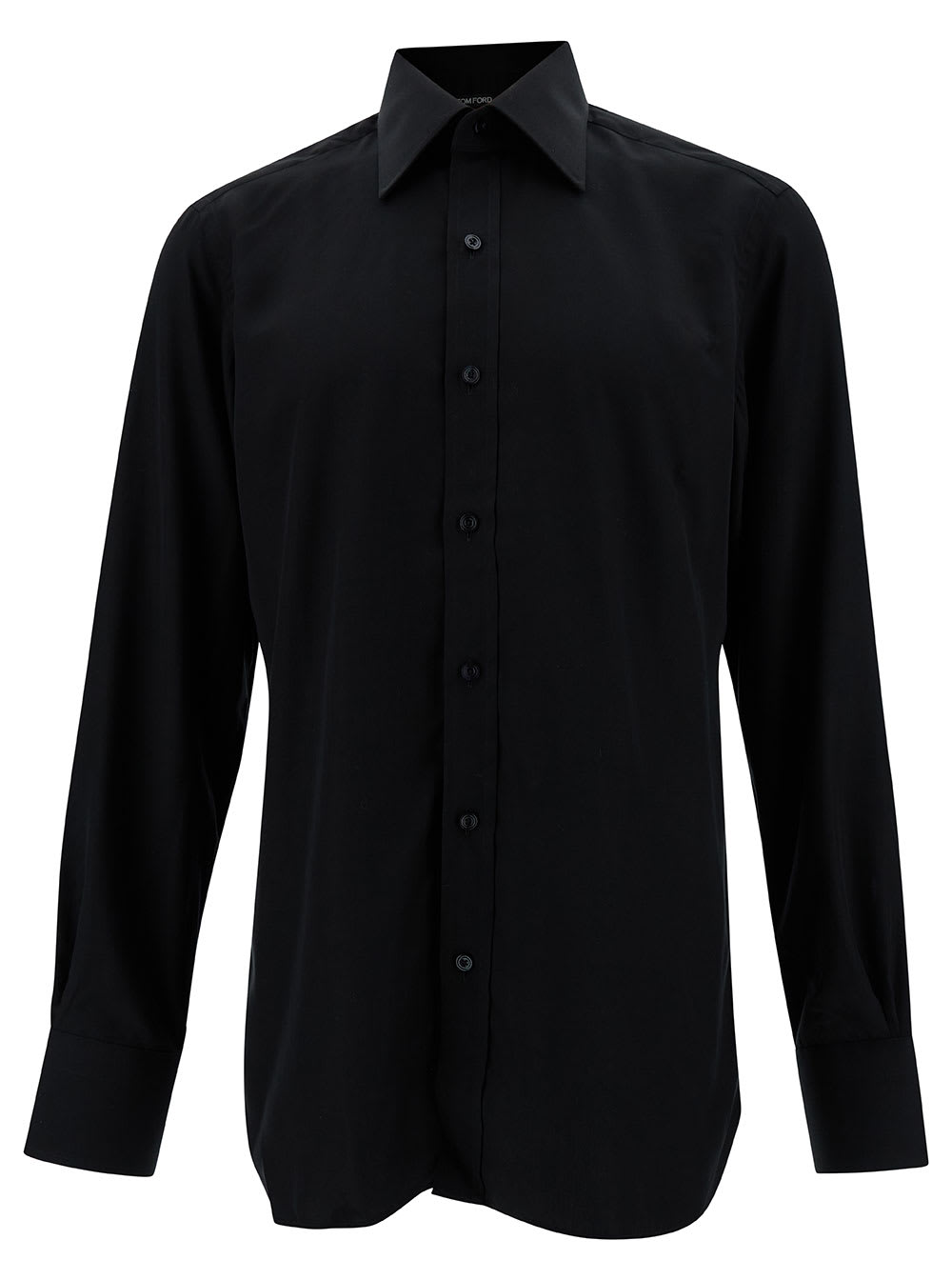 Shop Tom Ford Black Shirt With Pointed Collar In Silk Blend Man