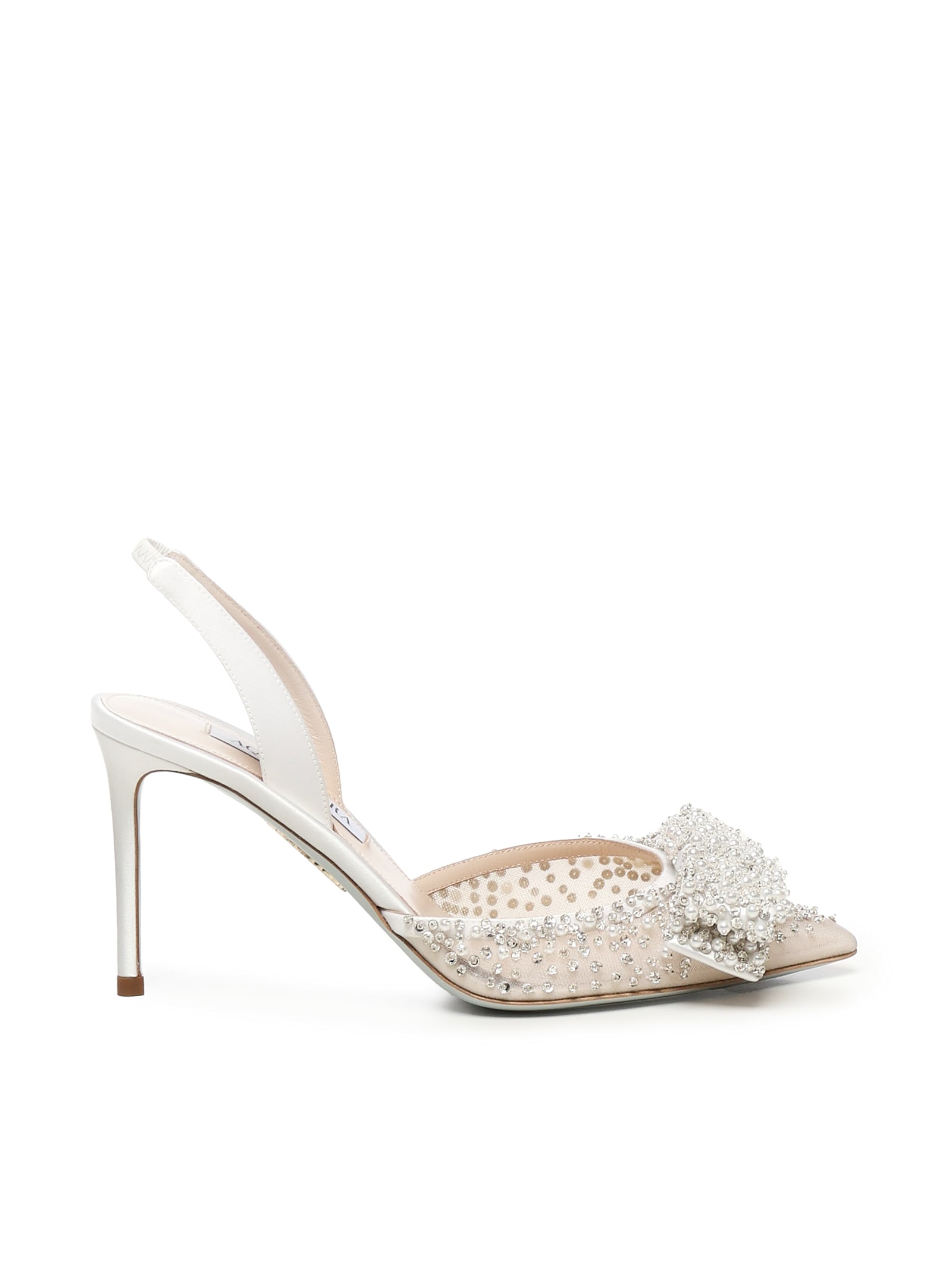 Aquazzura Melodie Slingbacks With Pearls And Crystals In White