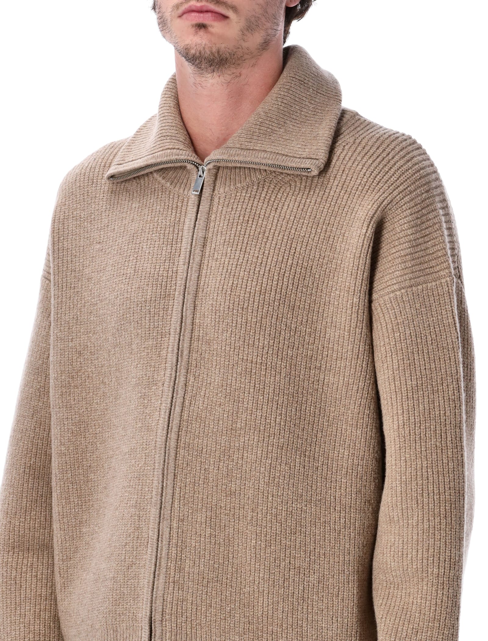 Studio Nicholson Sandos Extrafine Merino Wool Zip Cardigan In Brown