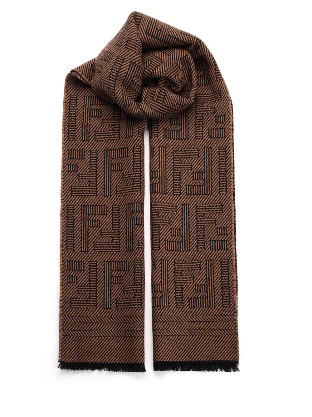 Fendi Wool And Silk-blend Jacquard Scarf in Brown