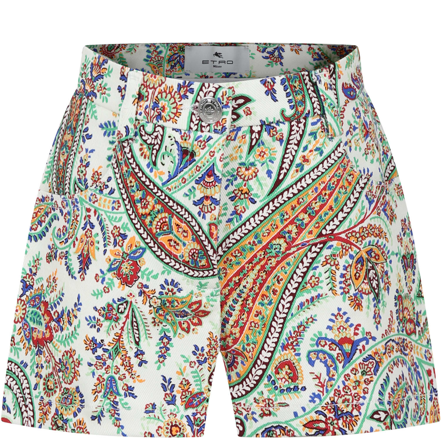 Shop Etro Ivory Shorts For Girl With Paisley Pattern In Ivory/colourful