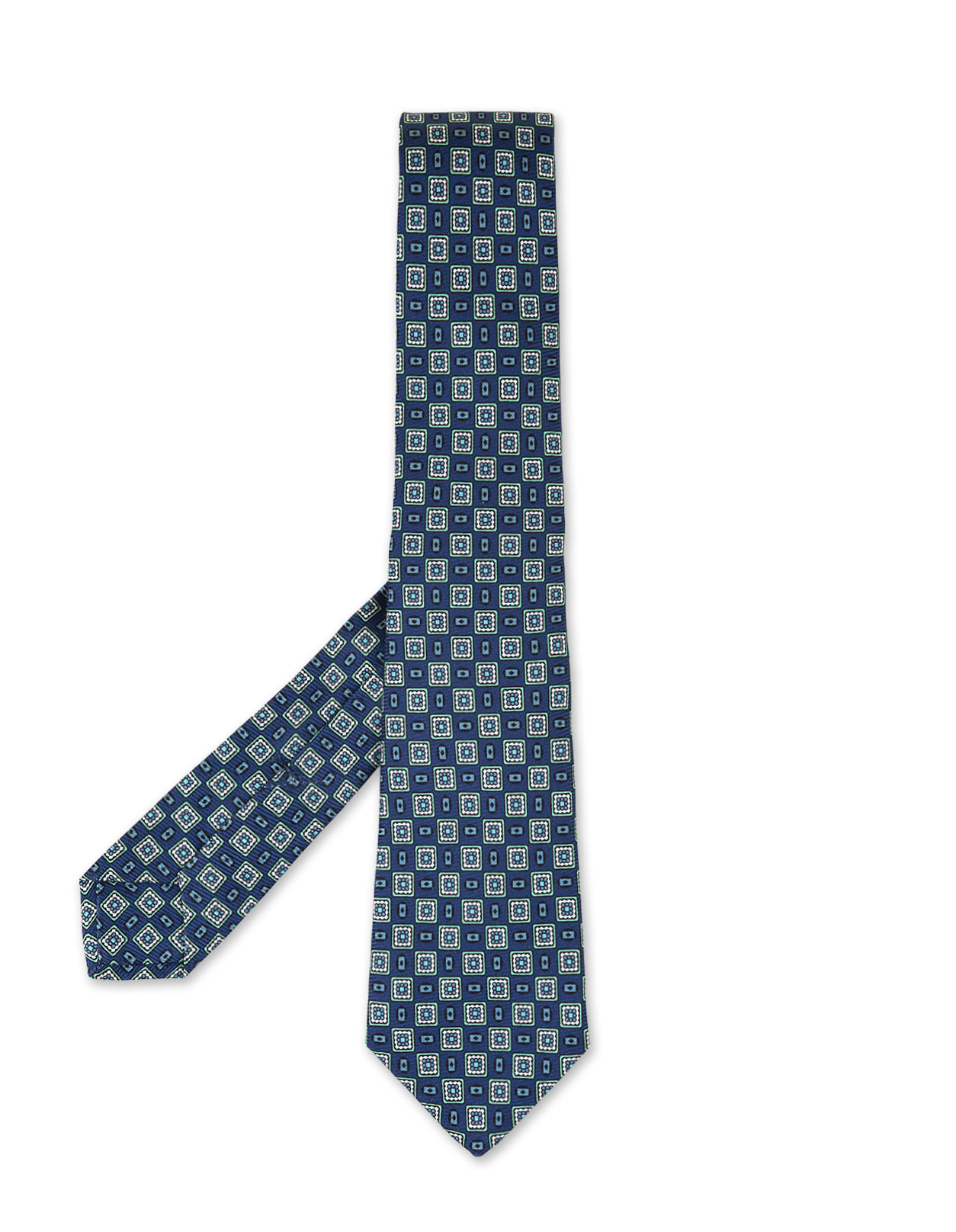 Blue And Green Tie With Geometric Micro Pattern